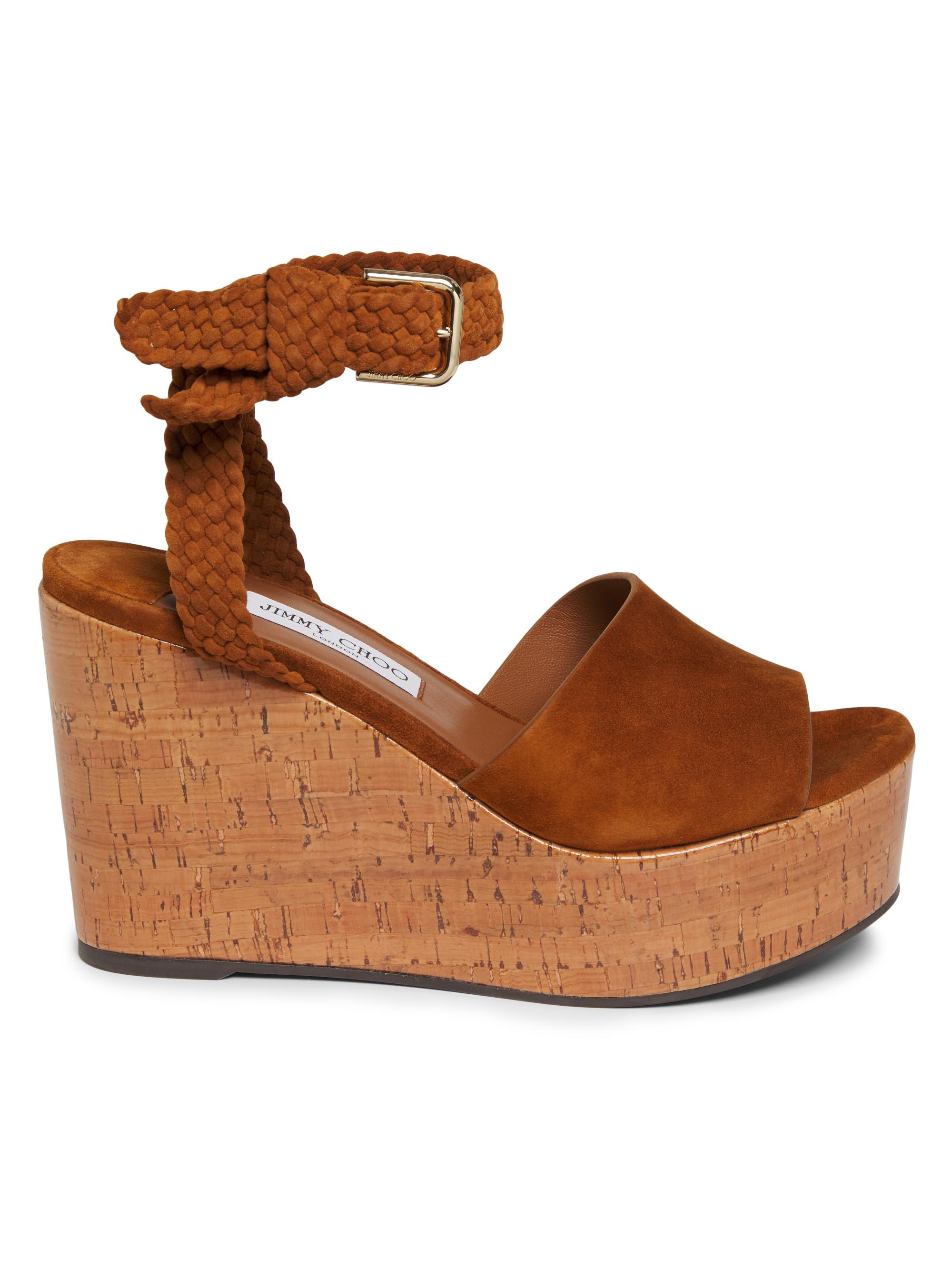 Jimmy Choo Women's Jori 100MM Suede Wedge Sandals - Tan Toasty