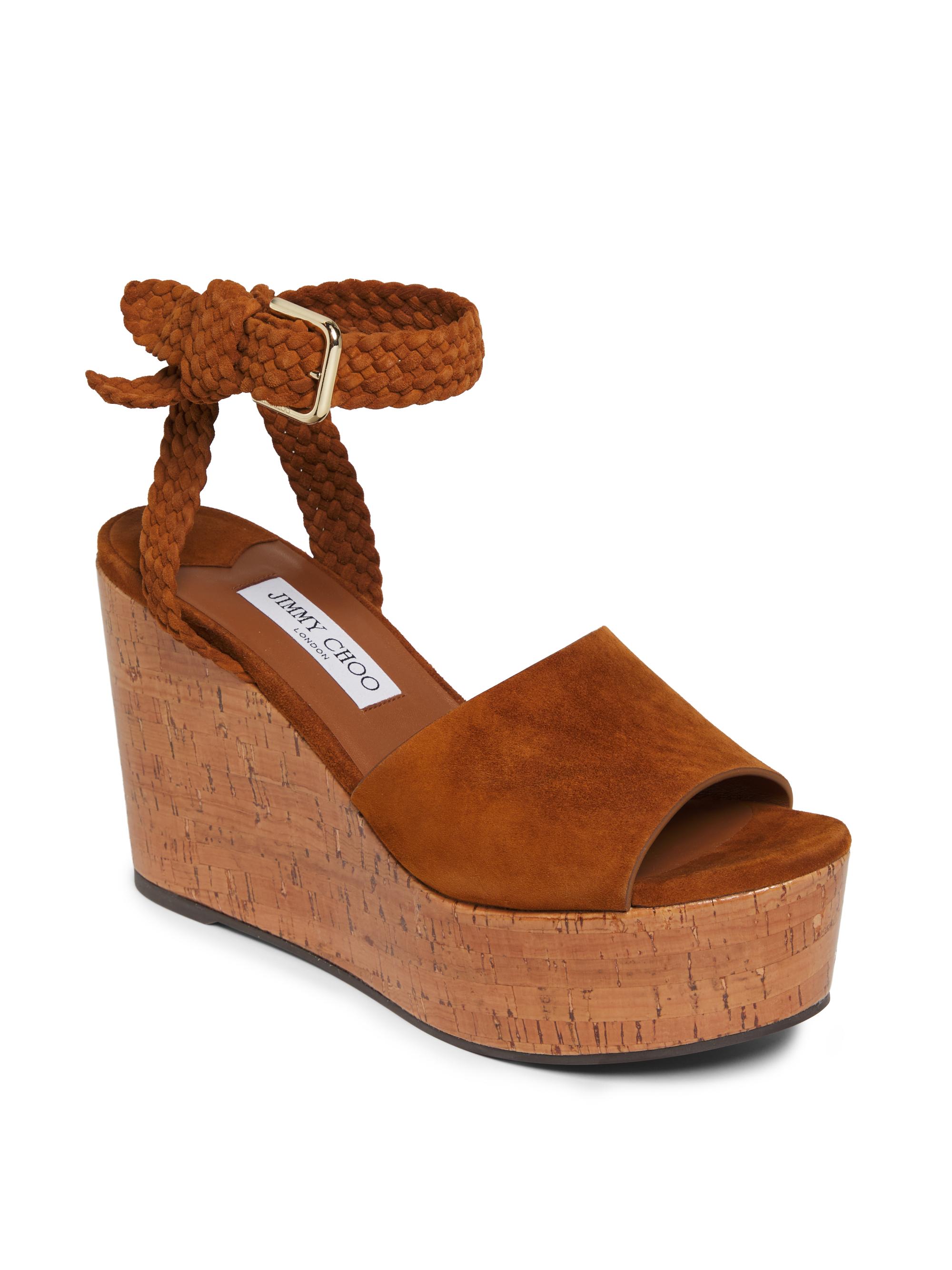 Jimmy Choo Jori 100MM Suede Wedge Sandals | Saks Fifth Avenue