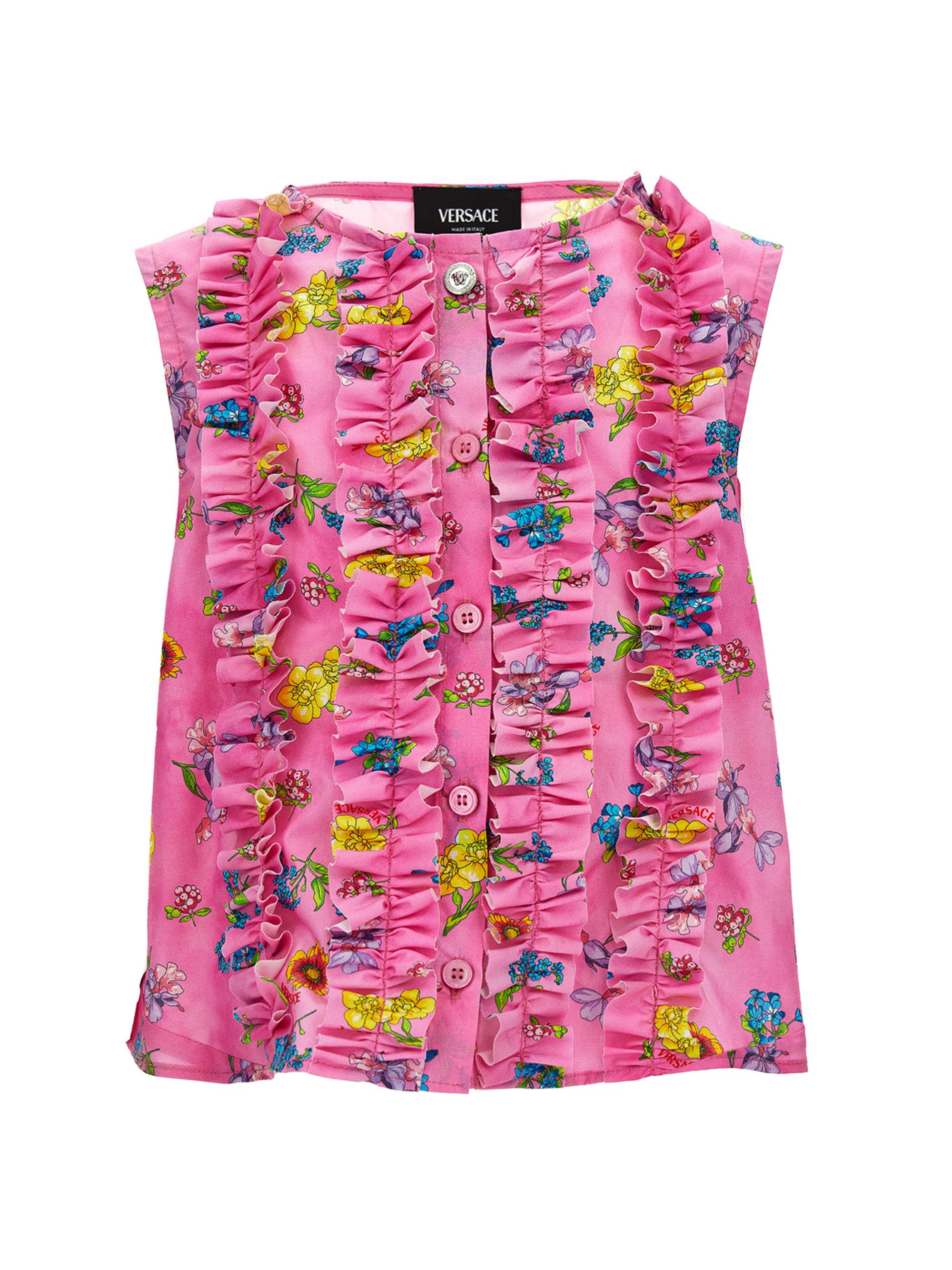 Versace Little Girl's & Girl's Flights Of Flowers Poplin Top - Cyclamen Pink