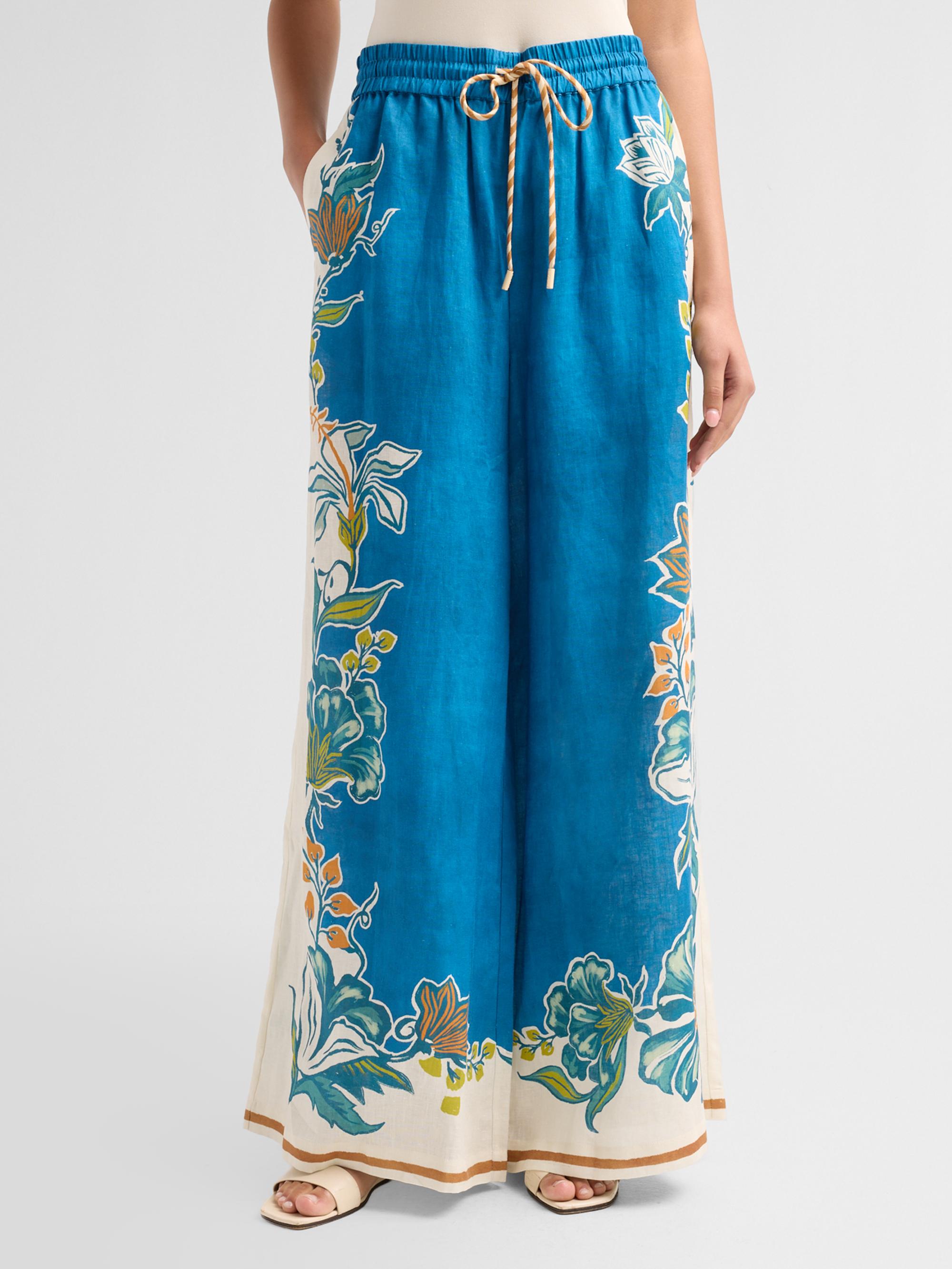 Alémais Luda Floral Linen Wide-Leg Drawstring Pants | Saks Fifth