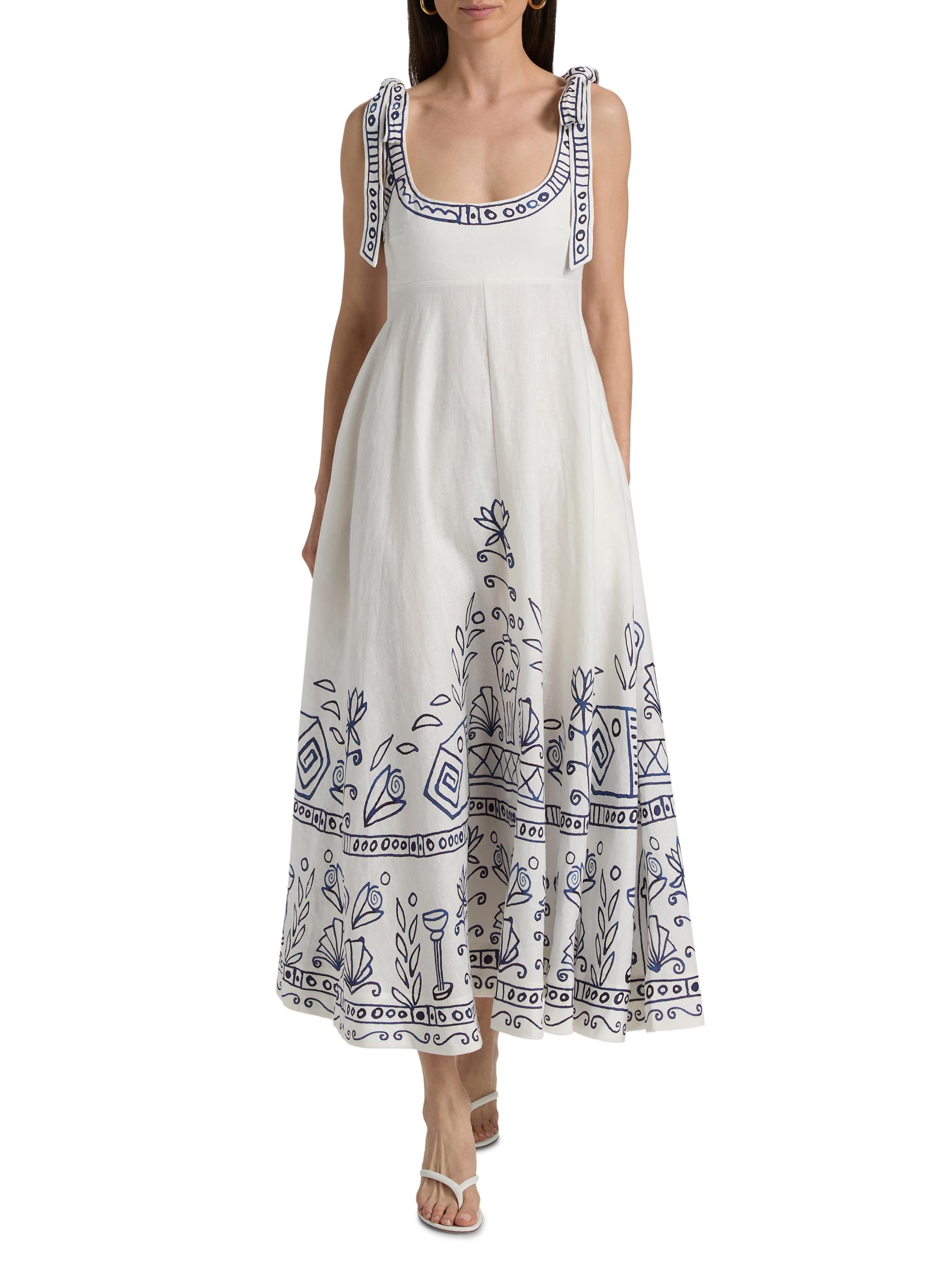 chinese dress ladies Blue Eleni Floral Print Linen Dress | Made In Italy main image 1