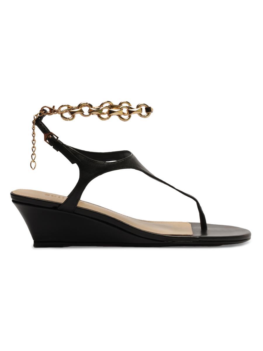 Schutz Women's Lys Chain-detailed Leather Wedge Sandals In Black