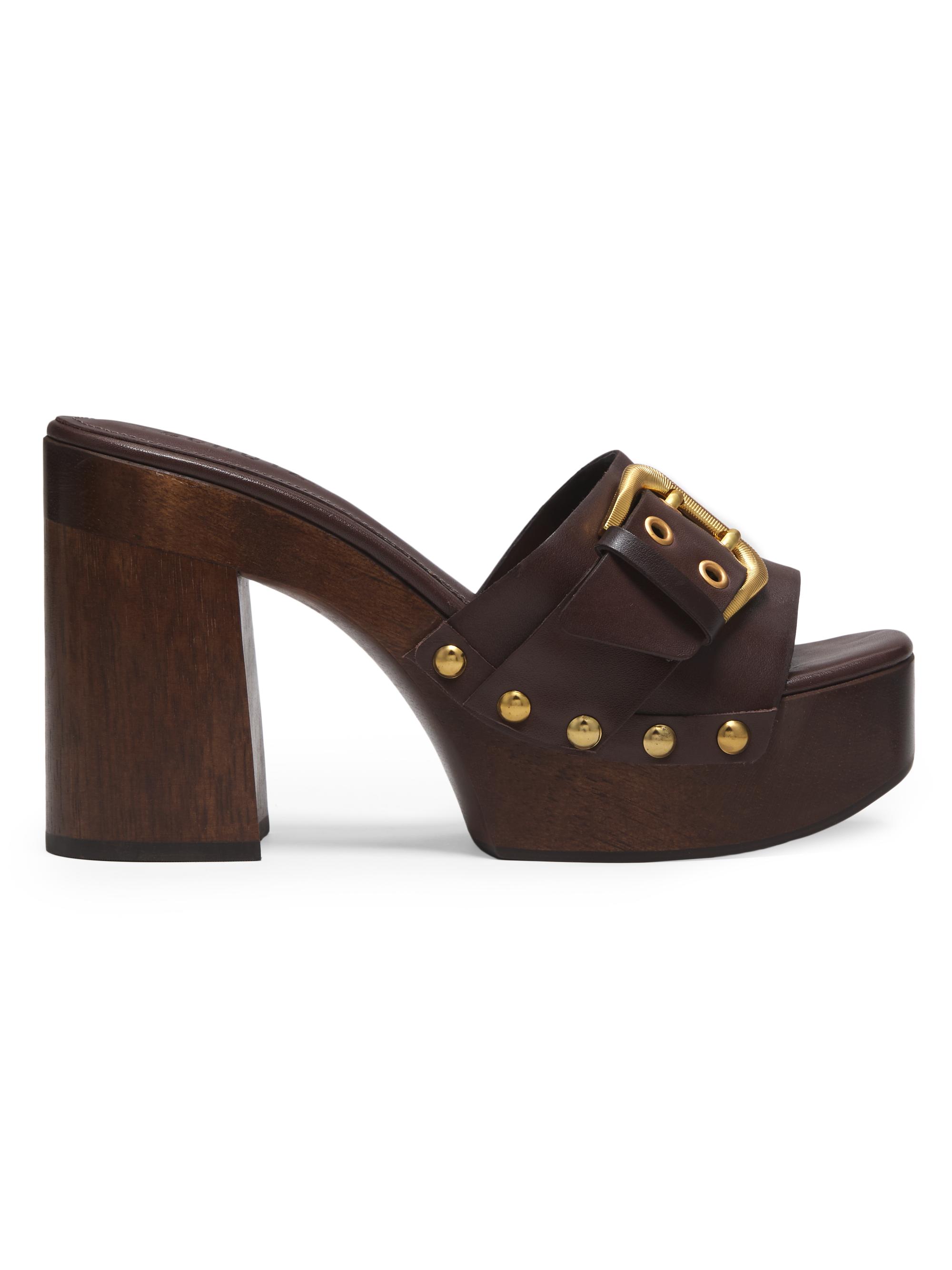 Schutz Women's Irie 100MM Buckle-Detail Leather Platform Sandals - Chestnut Brown
