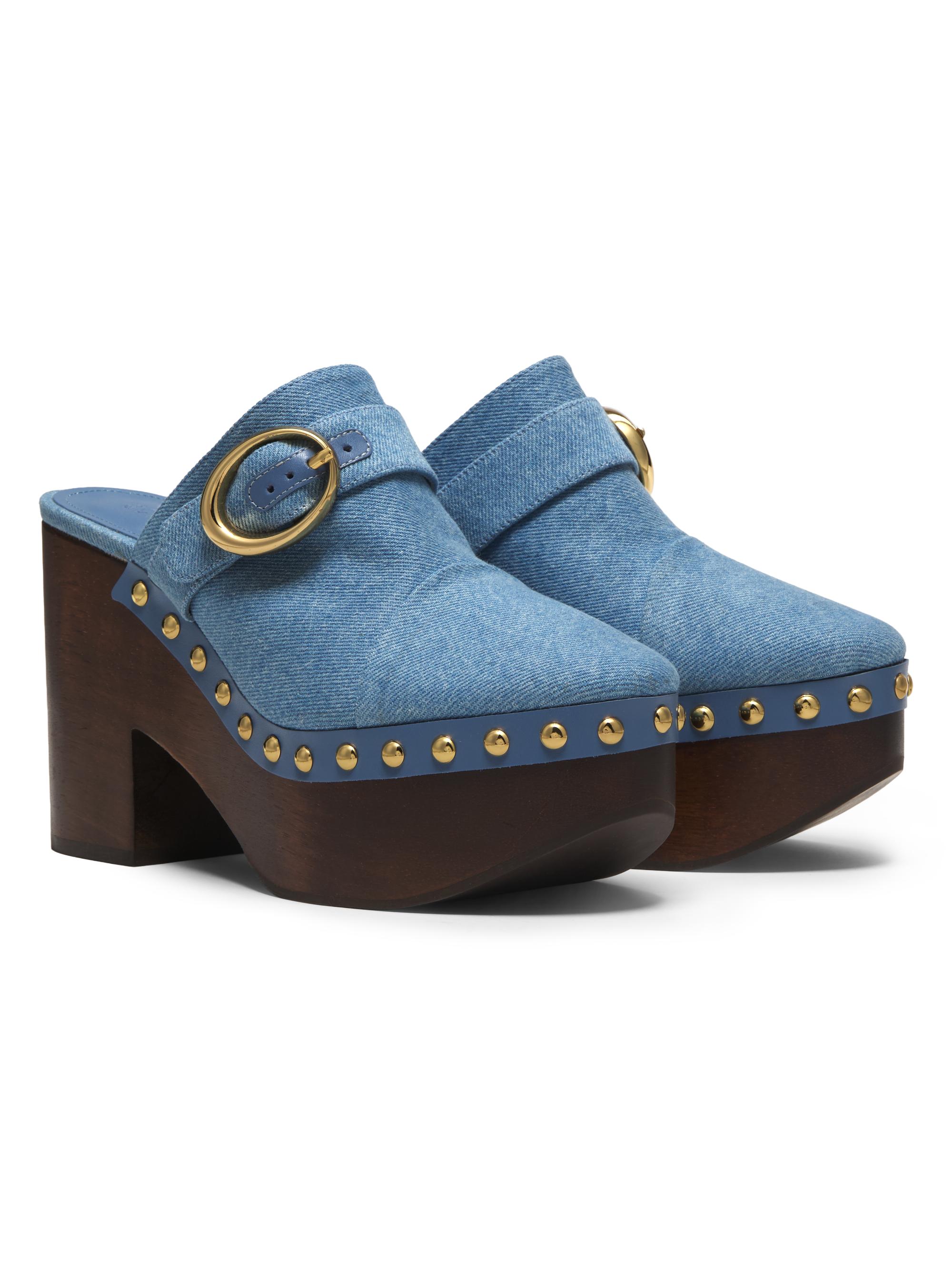 Schutz Piper 115MM Buckle-Detail Denim Clogs | Saks Fifth Avenue