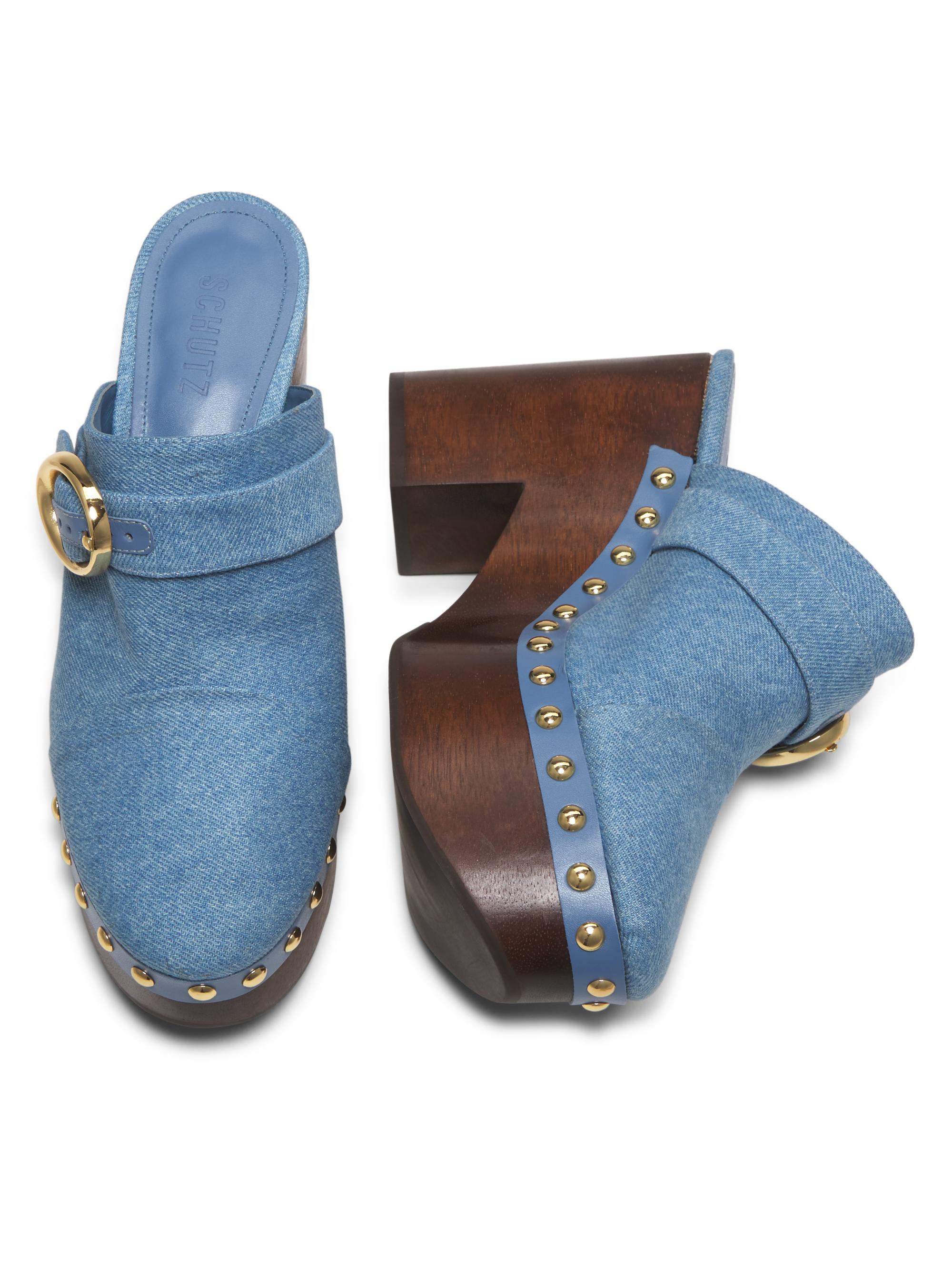 Blue Denim Clogs with Buckle Clogs With Blue Denim Band and Buckle Heel 8 - Made in Italy  main image 2