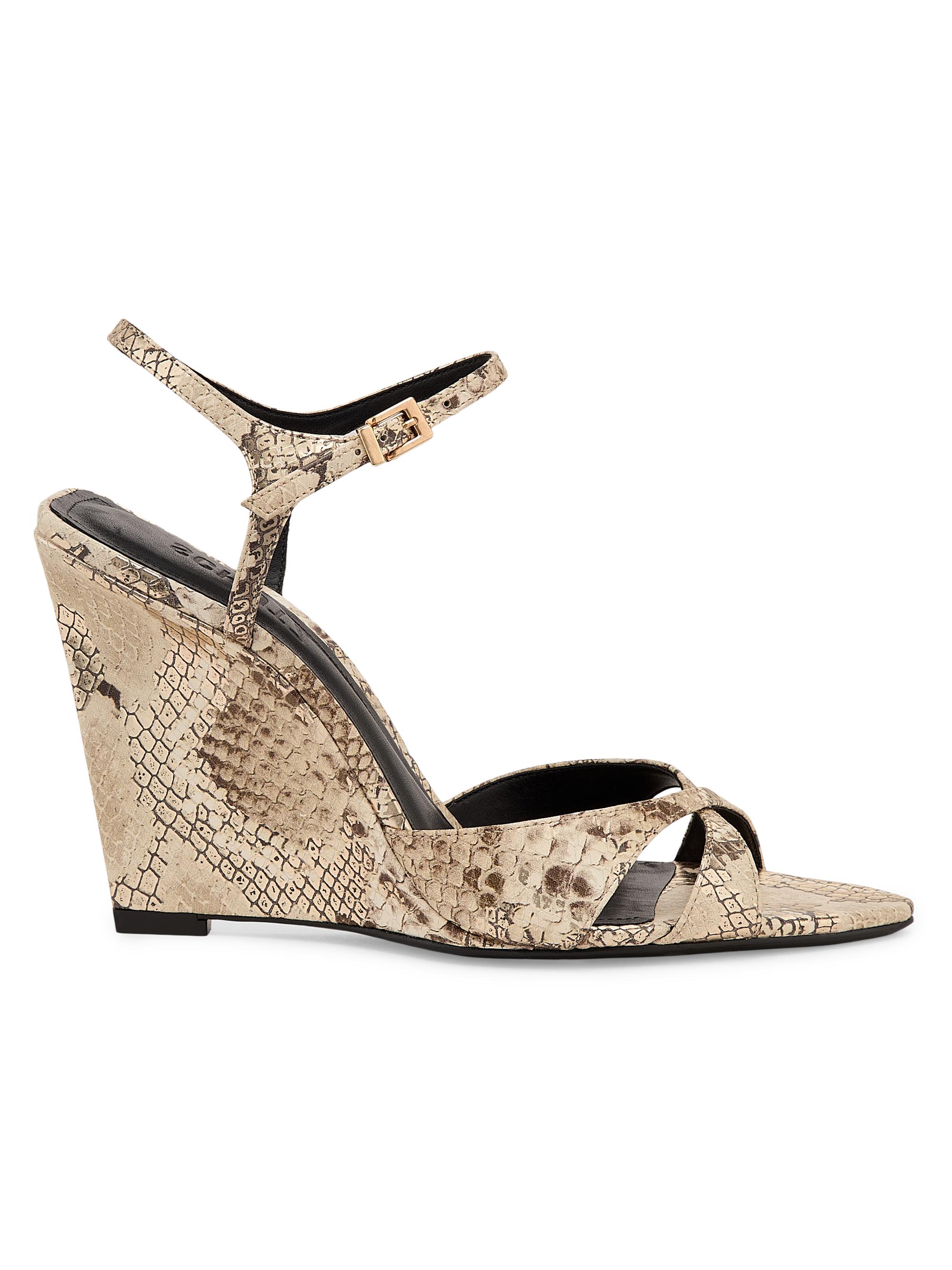 Schutz Women's Maxine 100MM Snake-Embossed Leather Wedge Sandals - Platina
