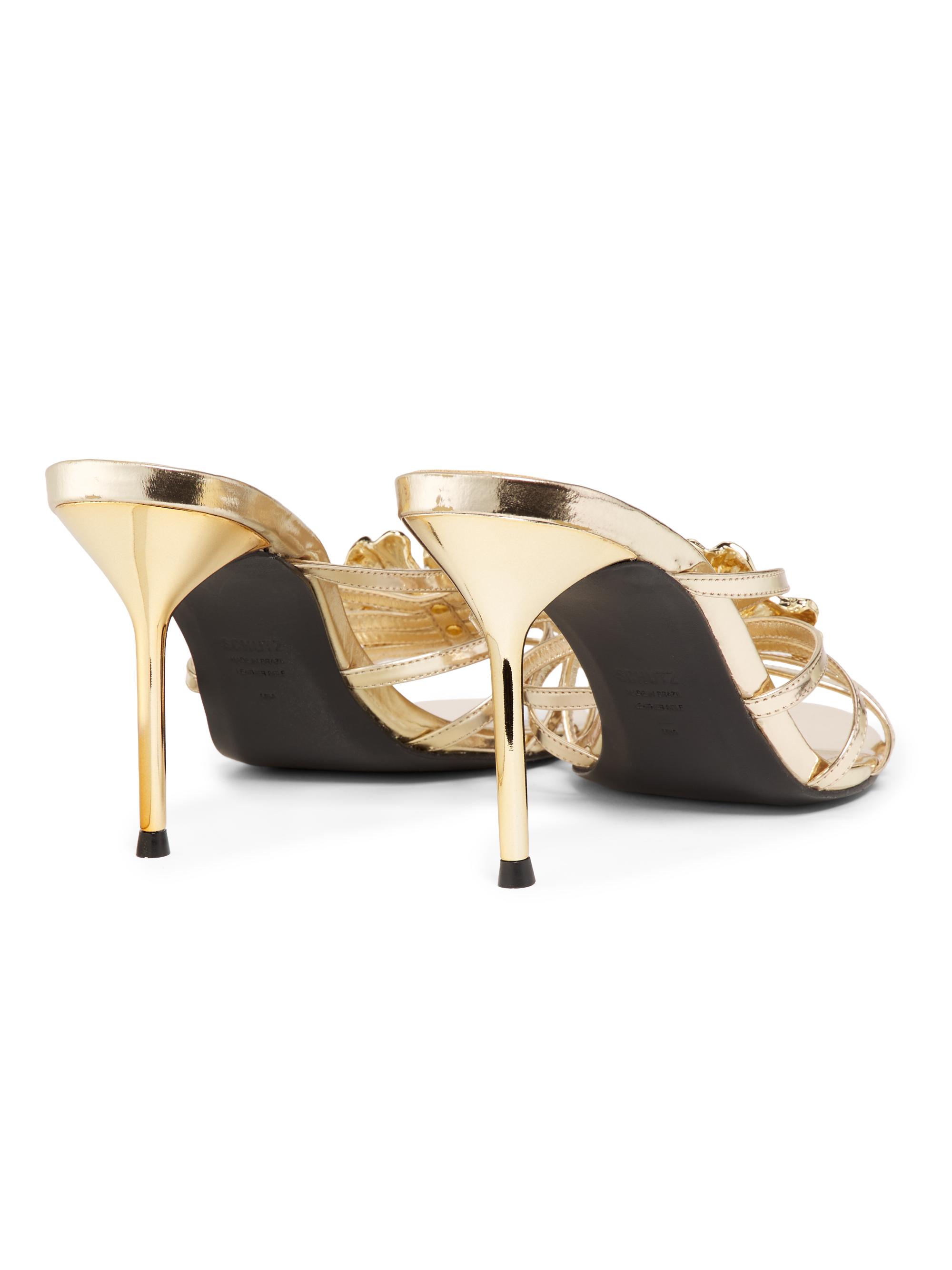 Schutz Flora 90MM Flower-Hardware Metallic Leather Mules | Saks