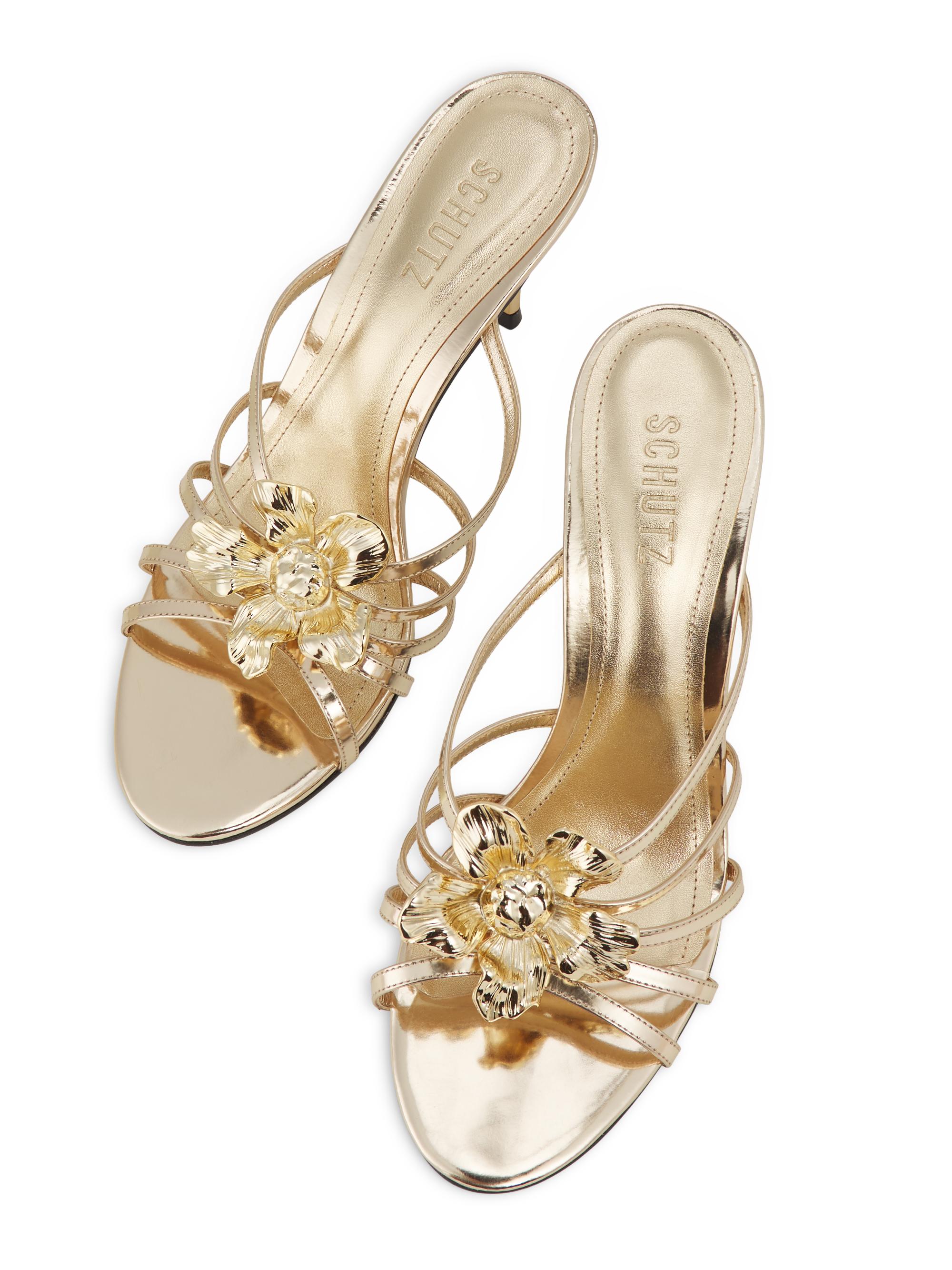 Schutz Flora 90MM Flower-Hardware Metallic Leather Mules | Saks
