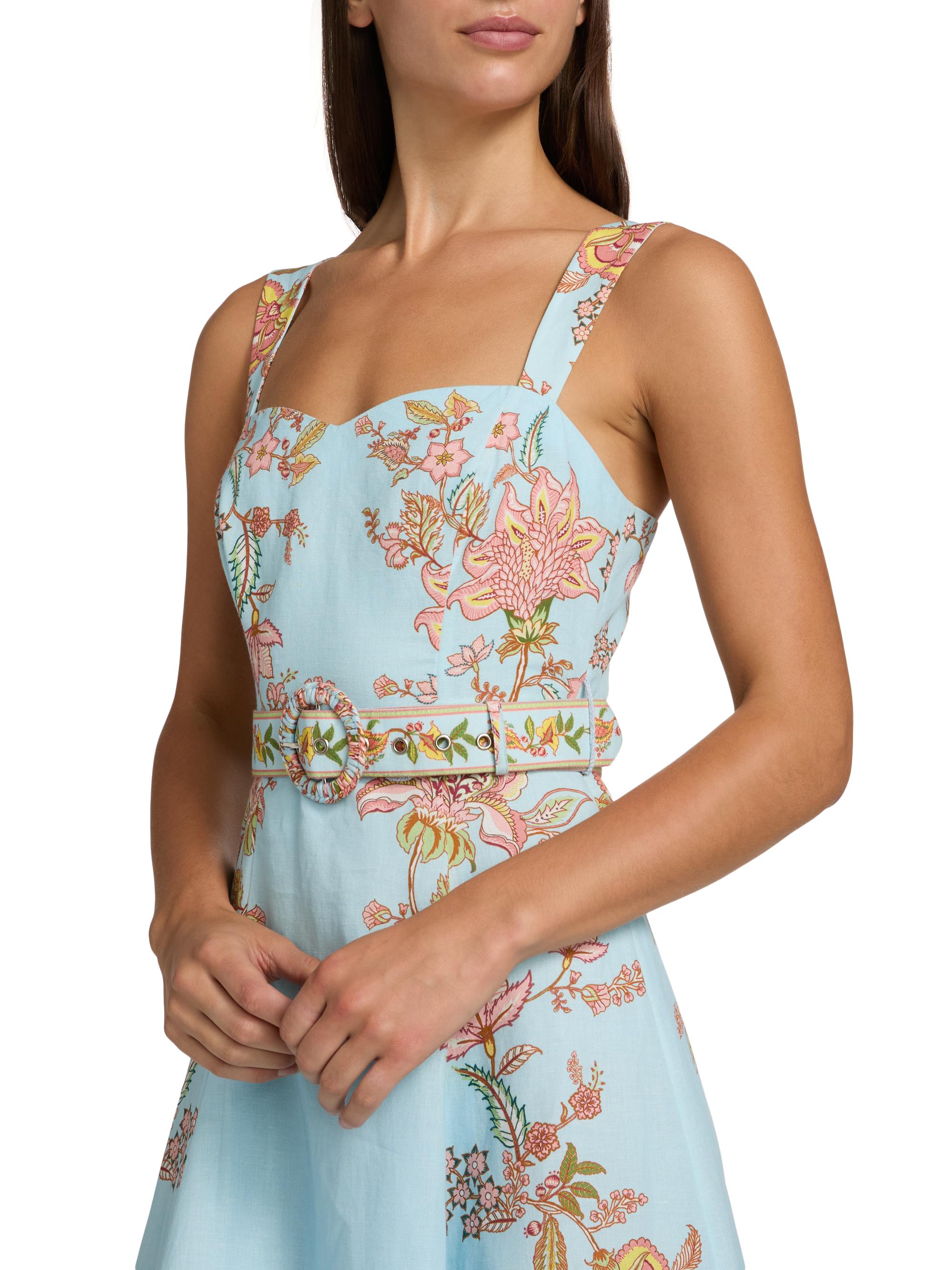 Hemant & Nandita Riah Floral Cotton-Linen Belted Midi-Dress | Saks