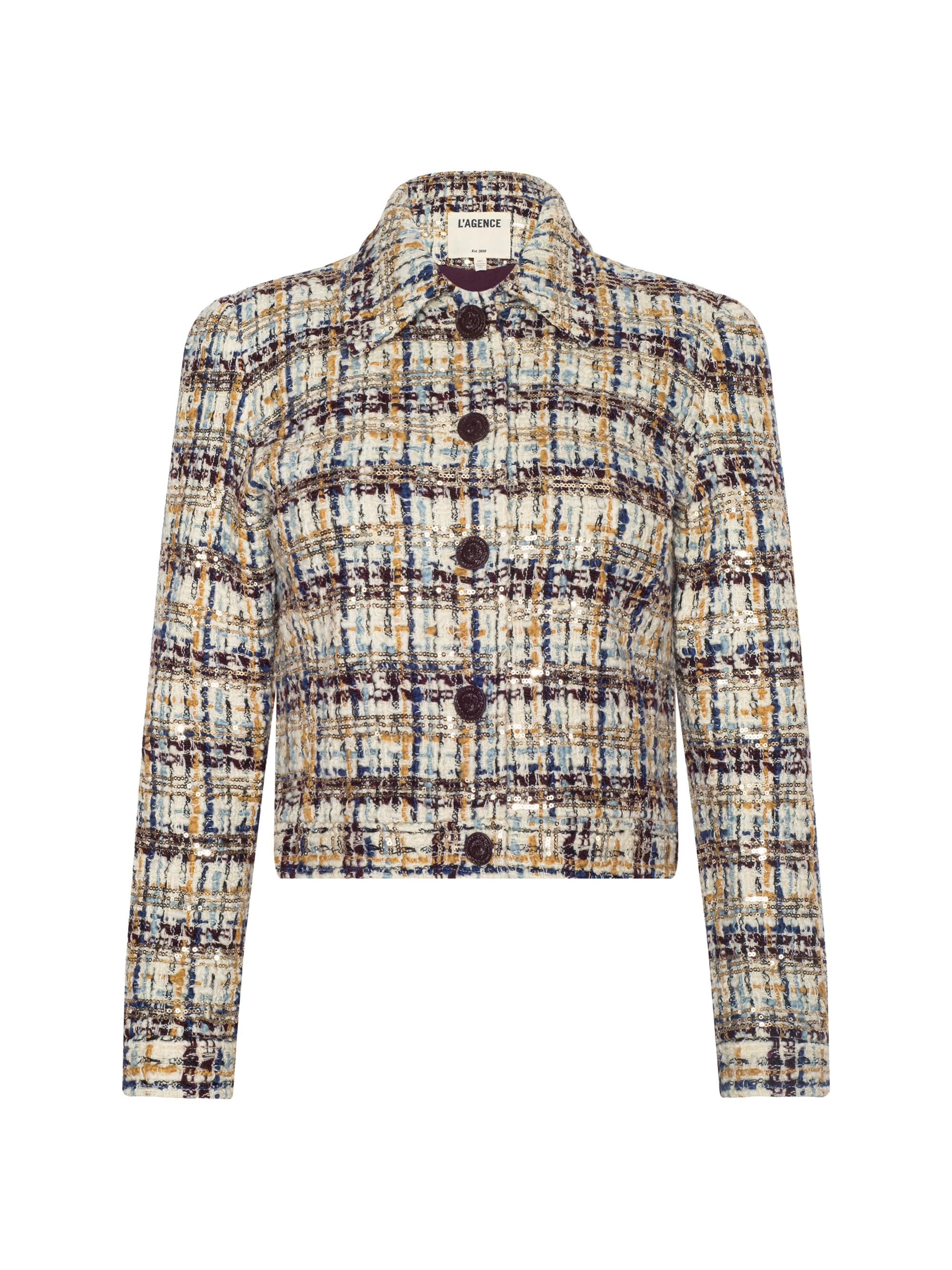 L'AGENCE Zaya Faux Leather-Trim Tweed Collarless Jacket | Saks