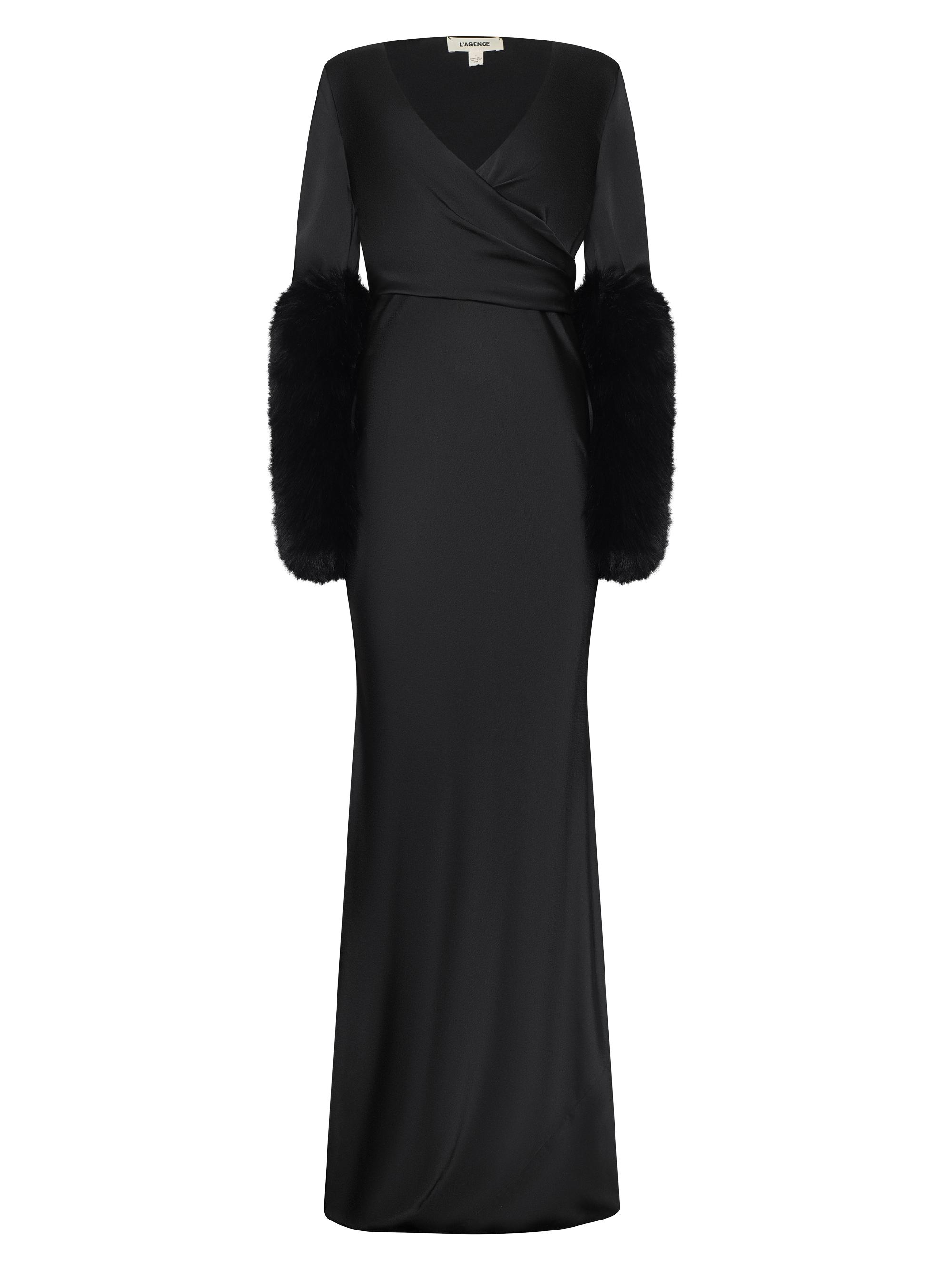 L'AGENCE Women's Manon Faux Fur-Trim Maxi Dress - Black