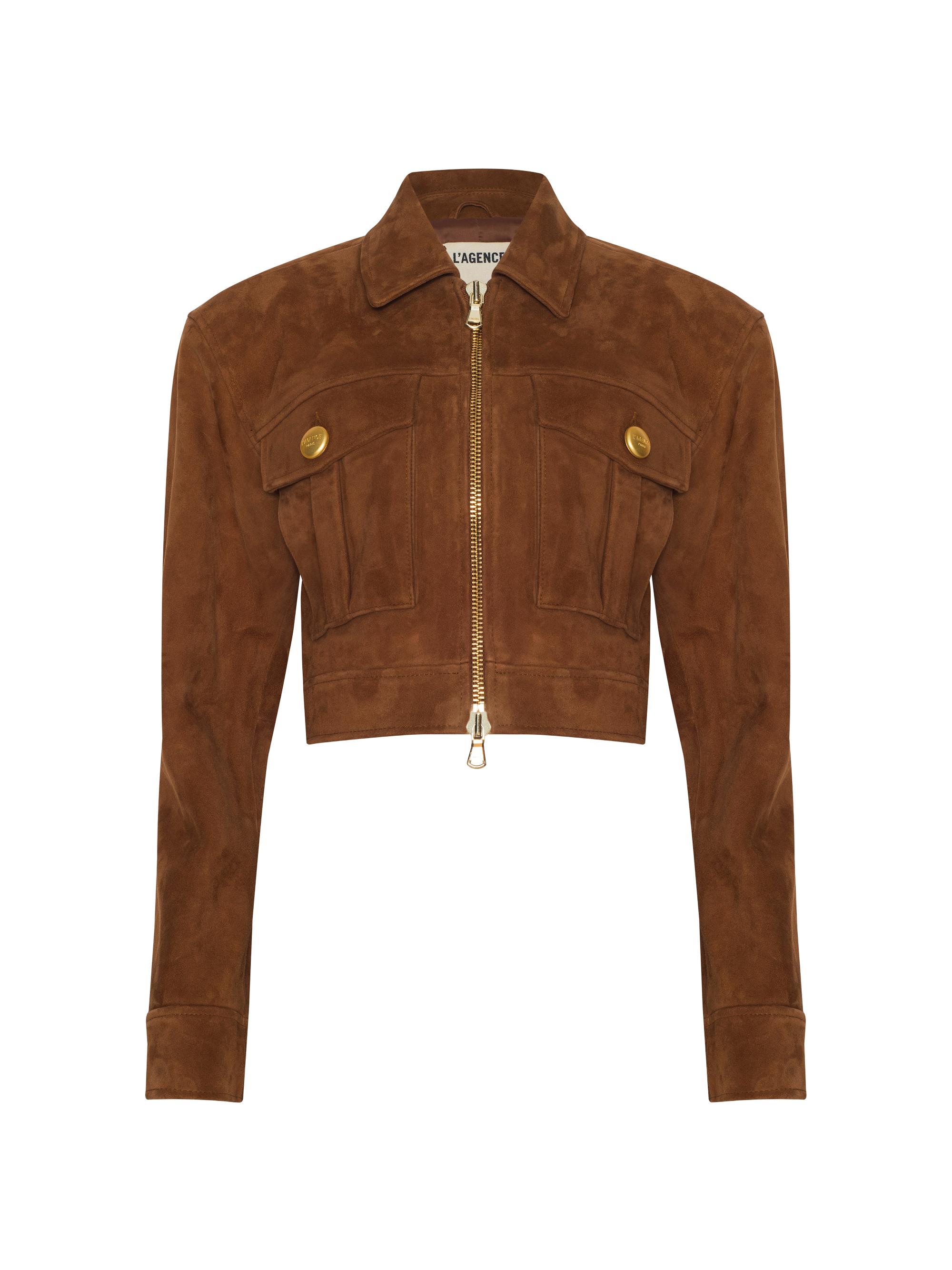 L'AGENCE Women's Micah Suede Crop Jacket - Walnut
