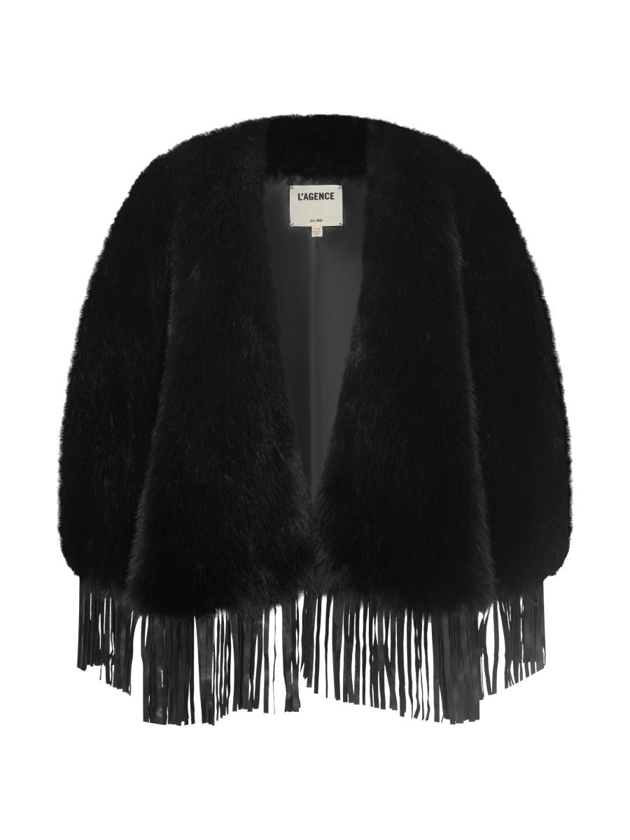 L'AGENCE Nathalia Fringe-Trim Faux-Fur Cape Top | Saks Fifth Avenue