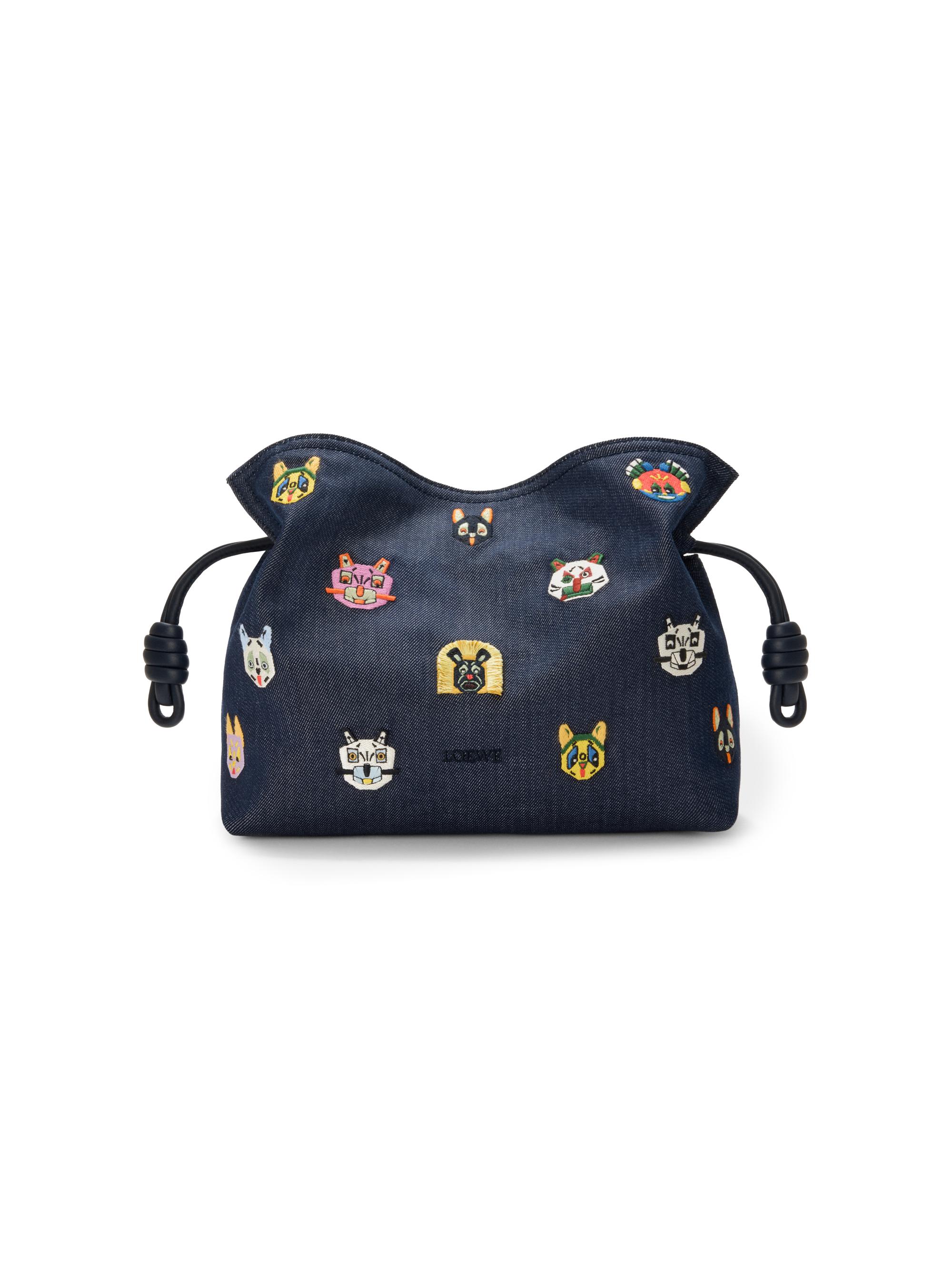 LOEWE Women's  x Louis Wain Medium Cats Flamenco Embroidered Denim Clutch - Blue