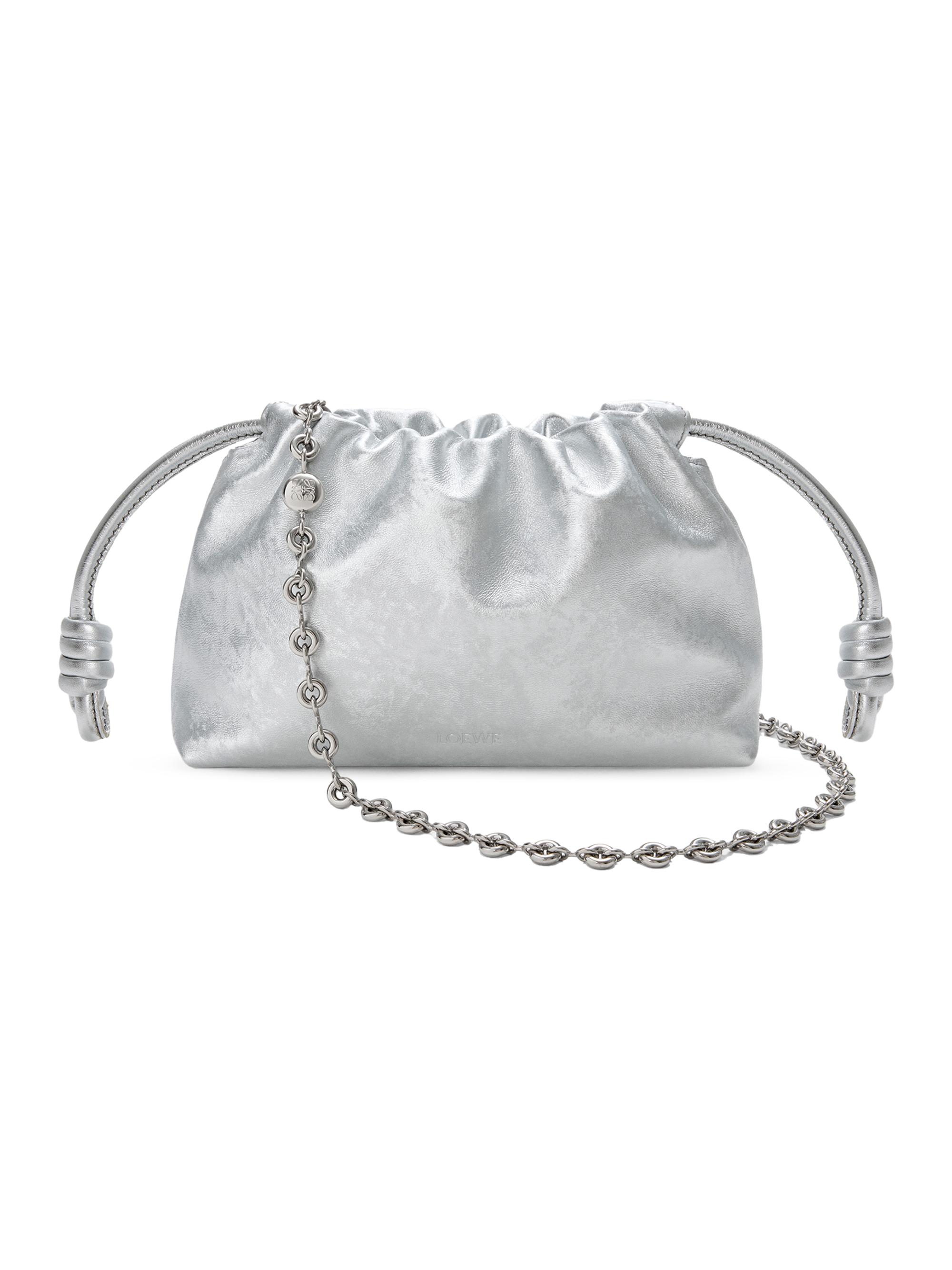LOEWE Women's Mini Flamenco Metallic Leather Clutch - Silver