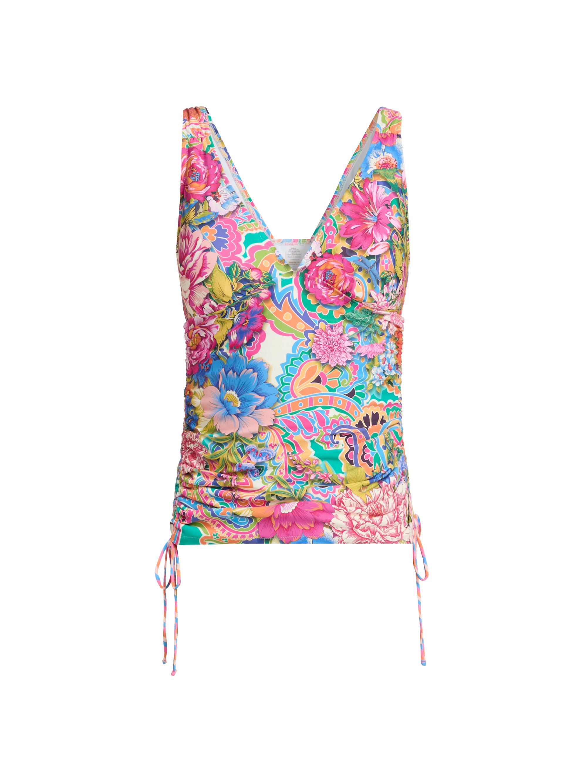 Johnny Was Women's Crispire Print Drawstring Ruched Tankini Top - Crispire