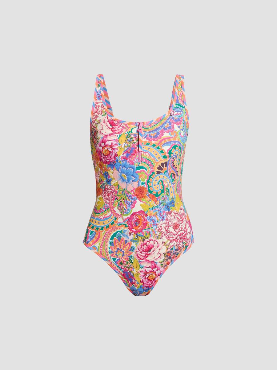 Johnny Was Crispire Print Zip Tank One-Piece Swimsuit | Saks Fifth