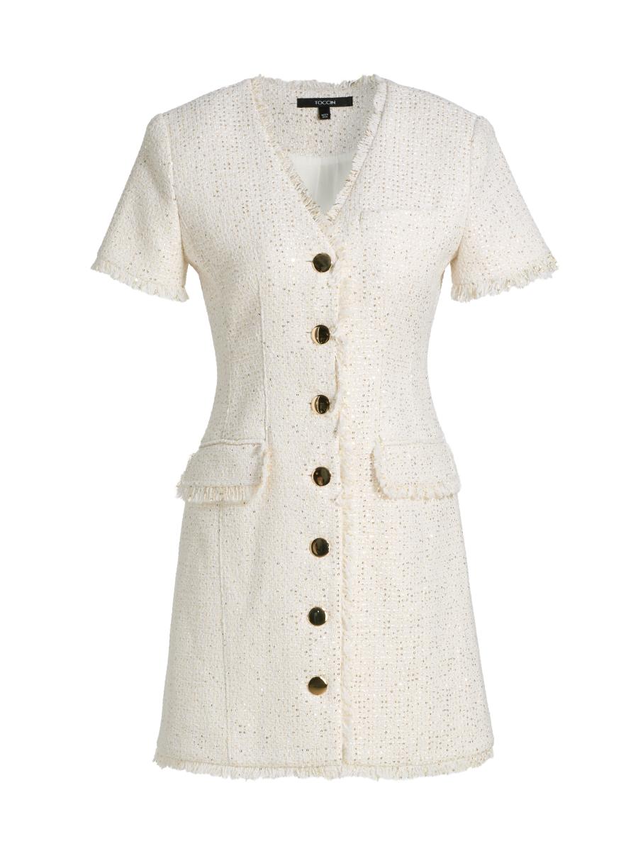 Toccin Women's Phoebe Sequined Tweed Short-sleeve Minidress In White
