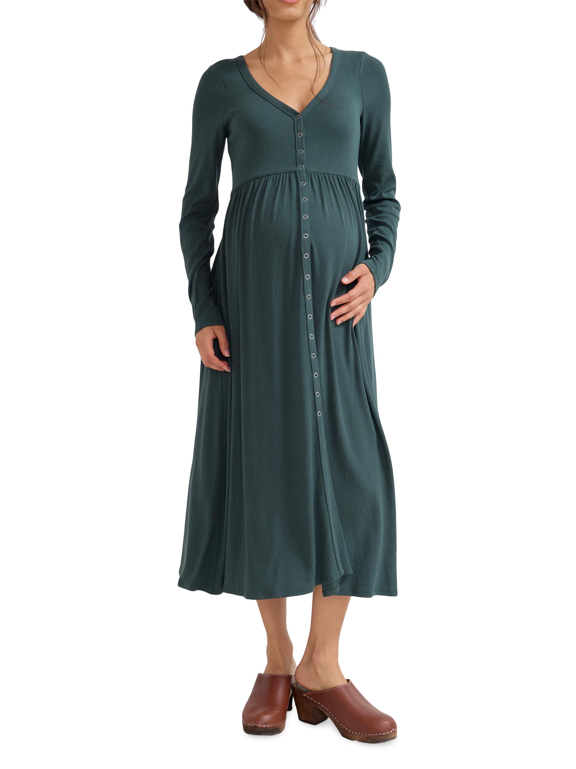 Hatch Women's The Softest Rib Maternity Nursing Friendly Dress - Pine