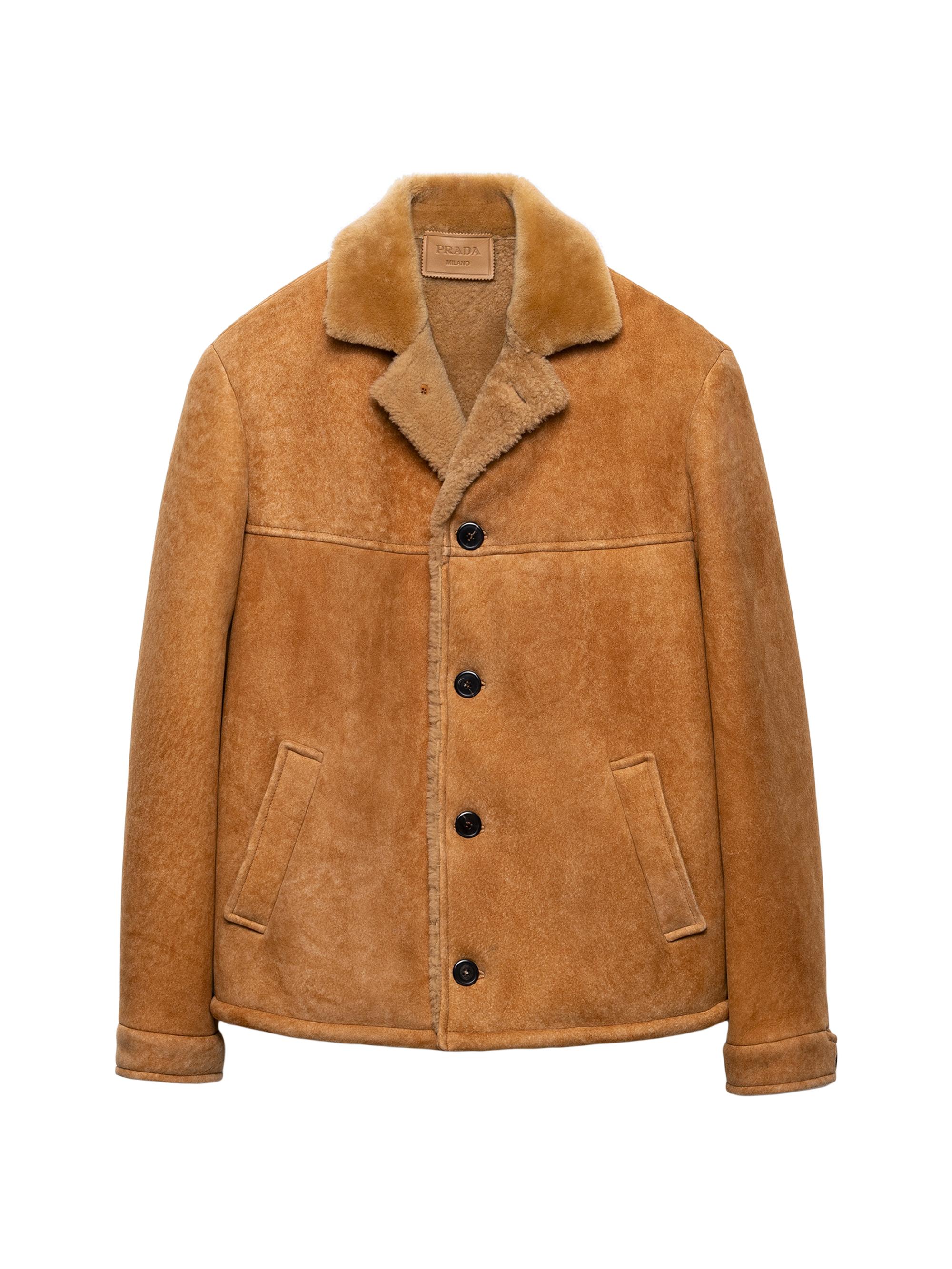 Prada Men's Shearling Caban Jacket - Brown
