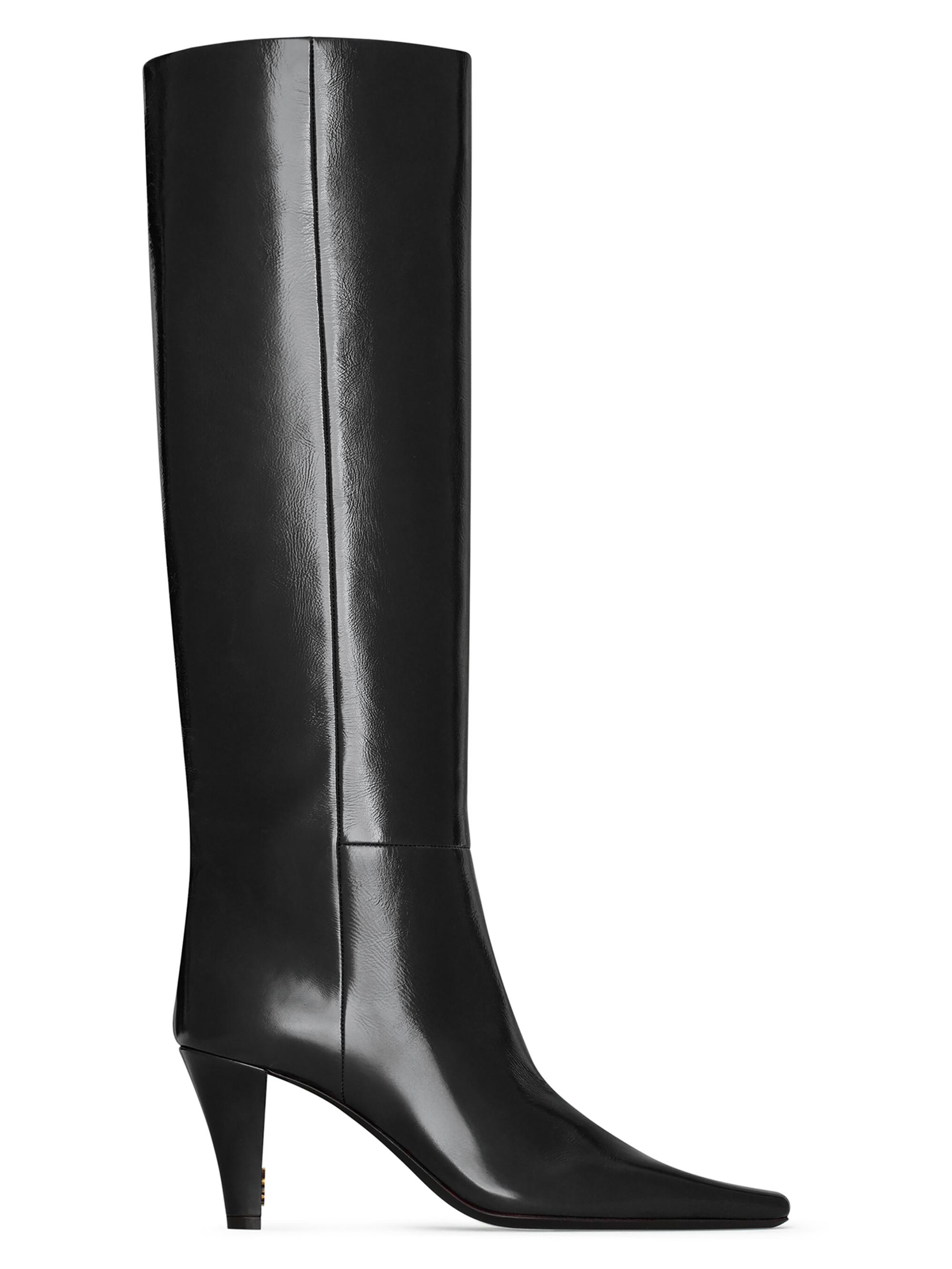 9*様 SAINT LAURENT ブラック ブーツ SAINT LAURENT Francoise glossed-leather knee boots | NET-A-PORTER