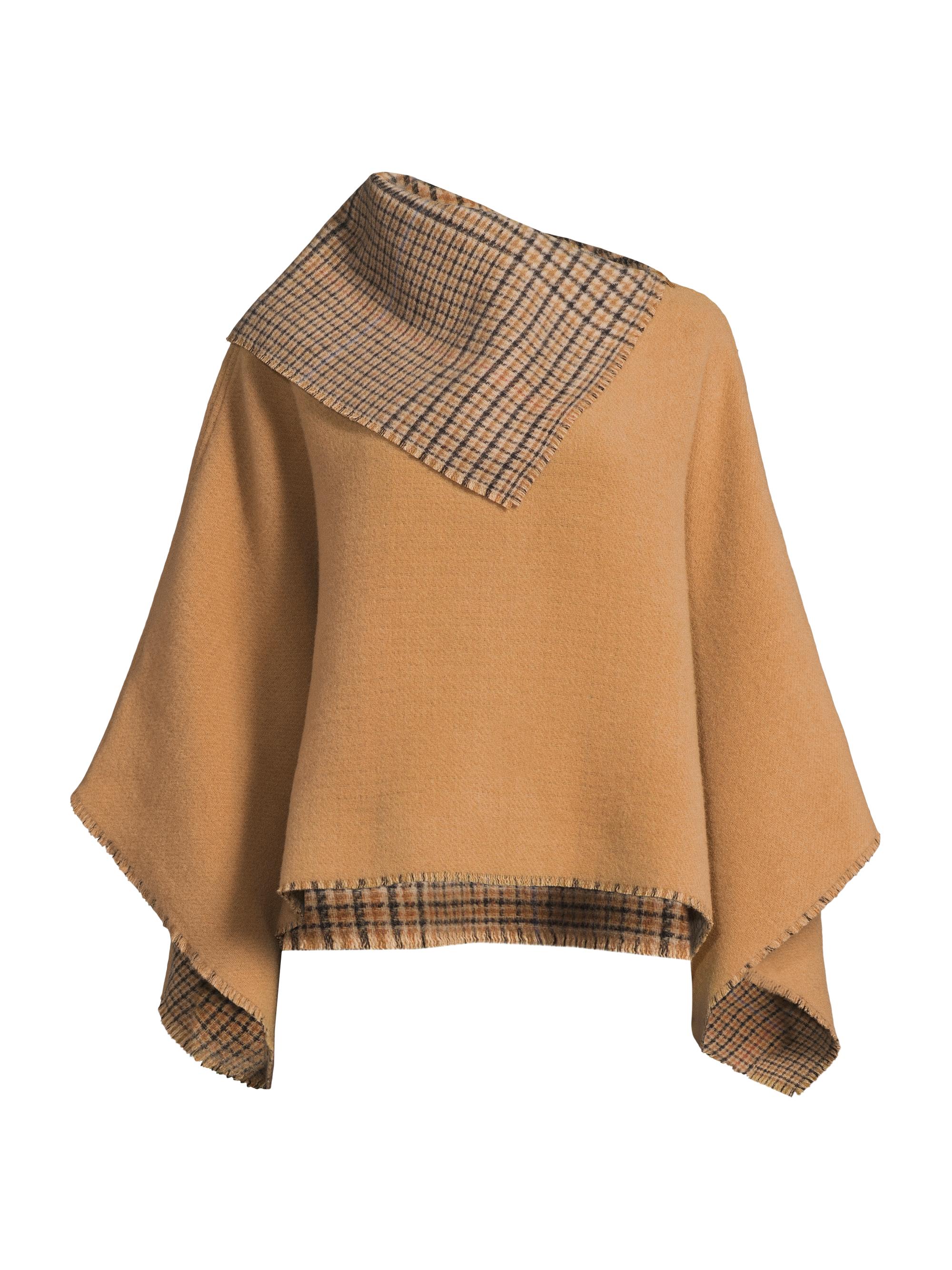 rag & bone Women's Wendy Reversible Cowl Poncho - Camel Plaid