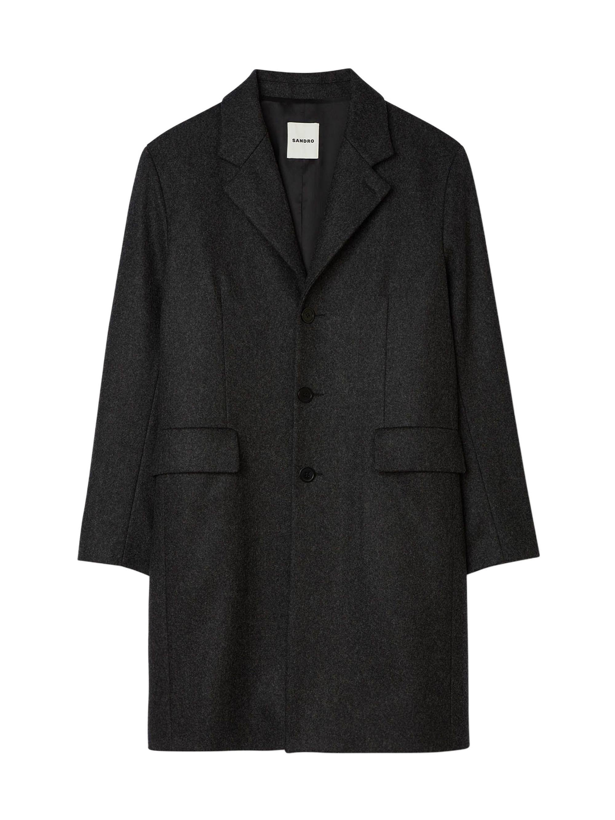Sandro Men's Wool Broadcloth Coat - Dark Grey