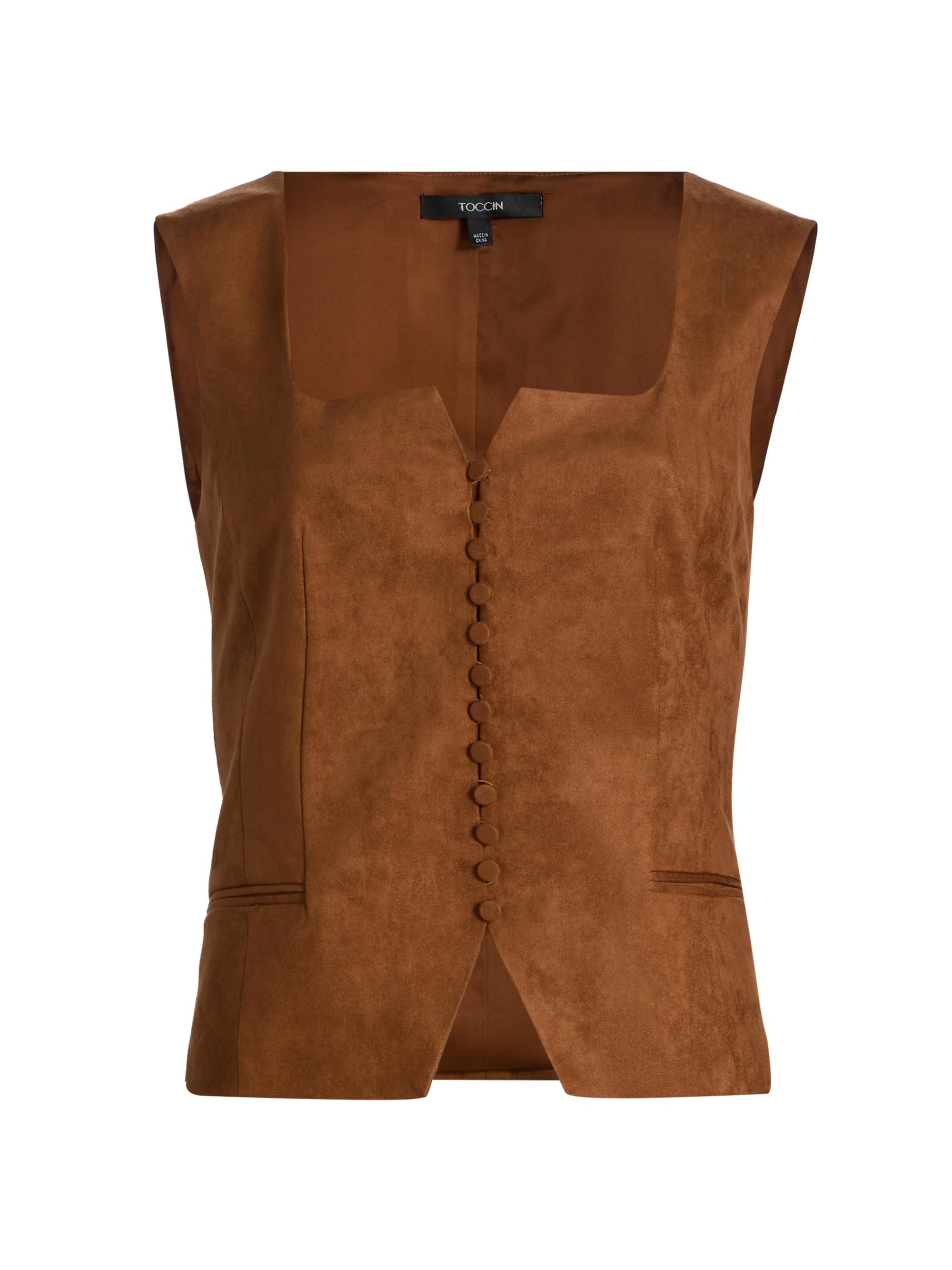 Toccin Women's Ariana Faux-Suede Button-Front Top - Brandy