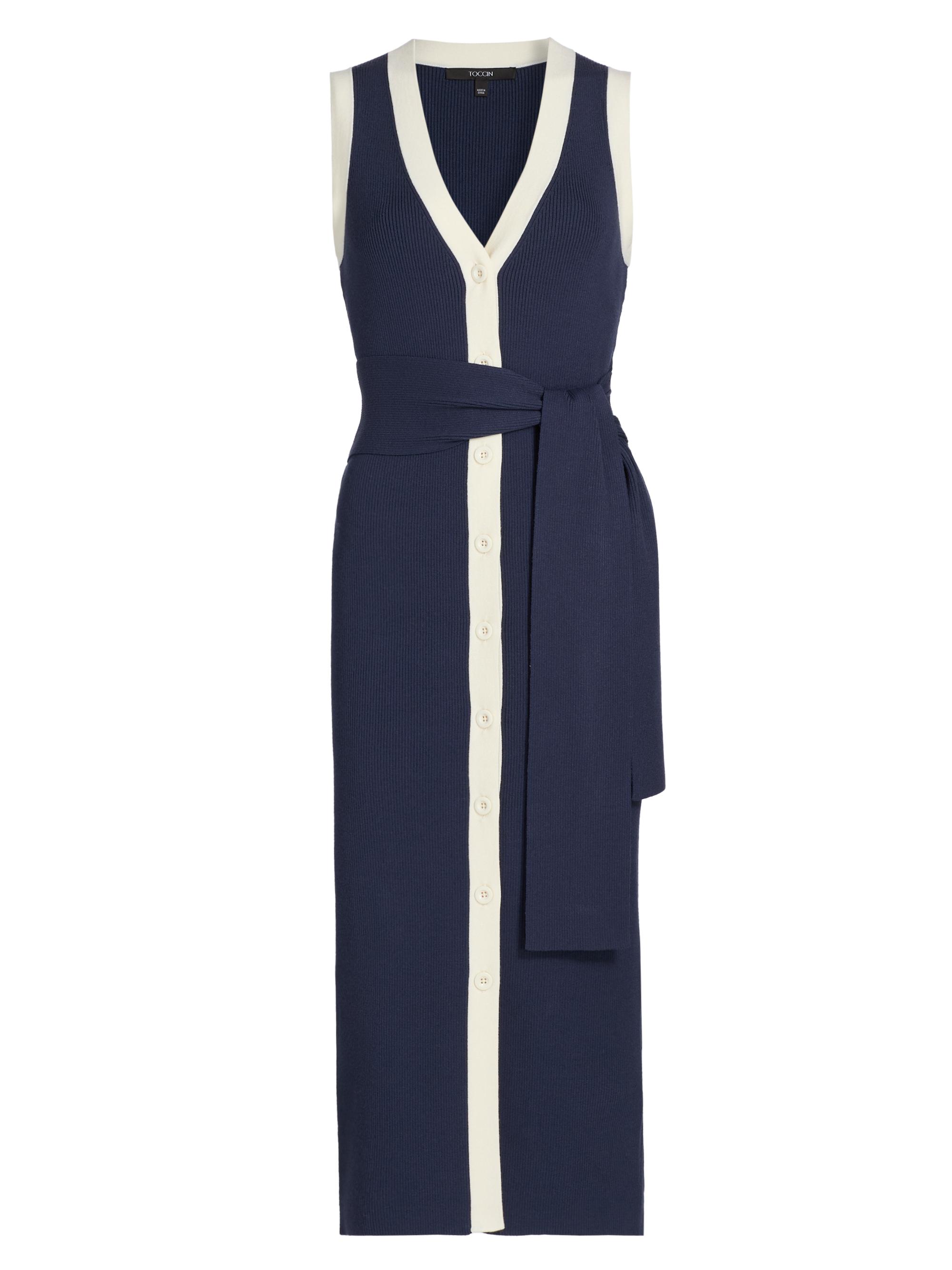 Toccin Women's Victoria Ribbed Sleeveless Midi-Dress - Navy