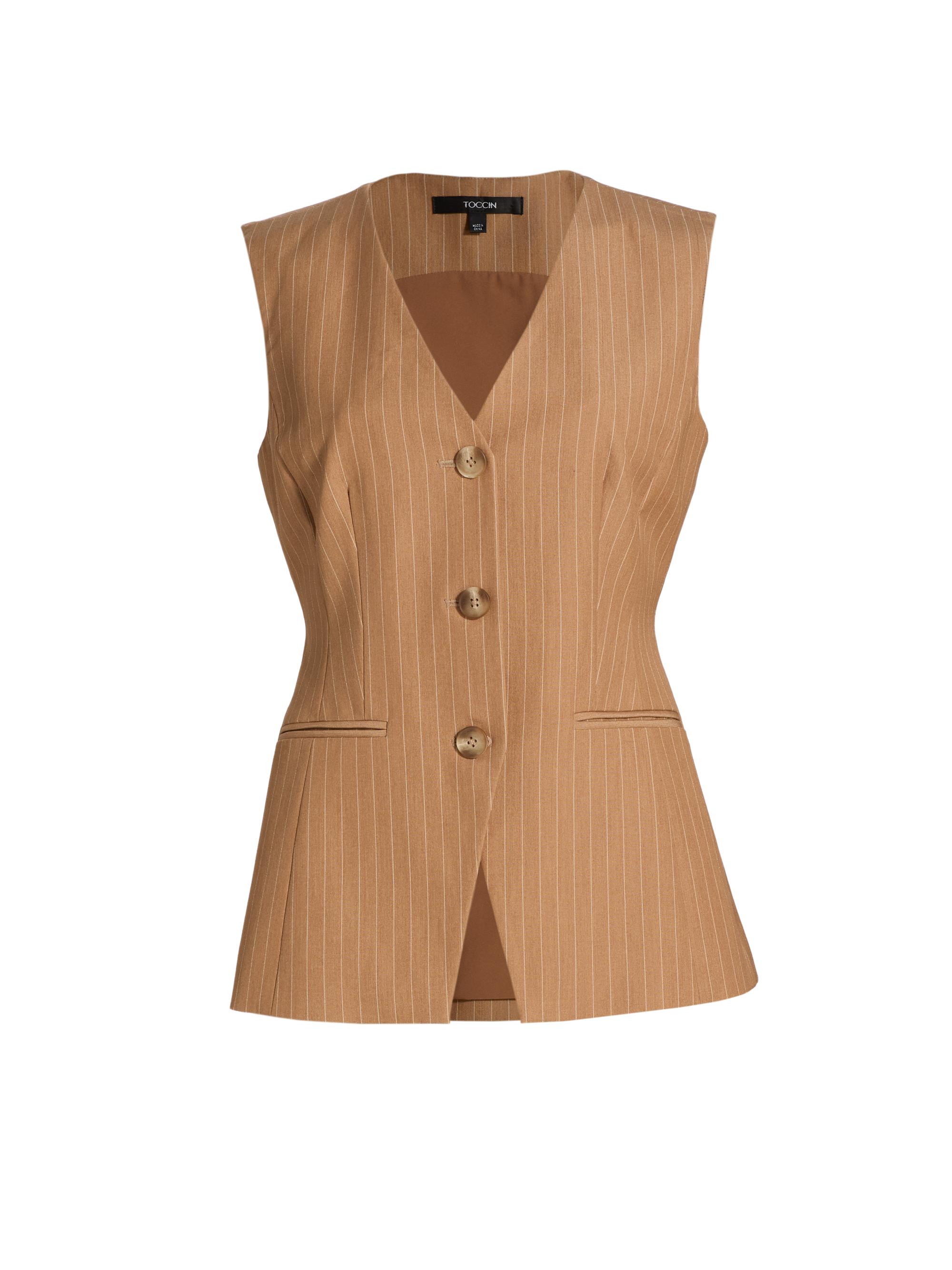 Toccin Women's Tibbie Pinstriped Cutaway Vest - Latte
