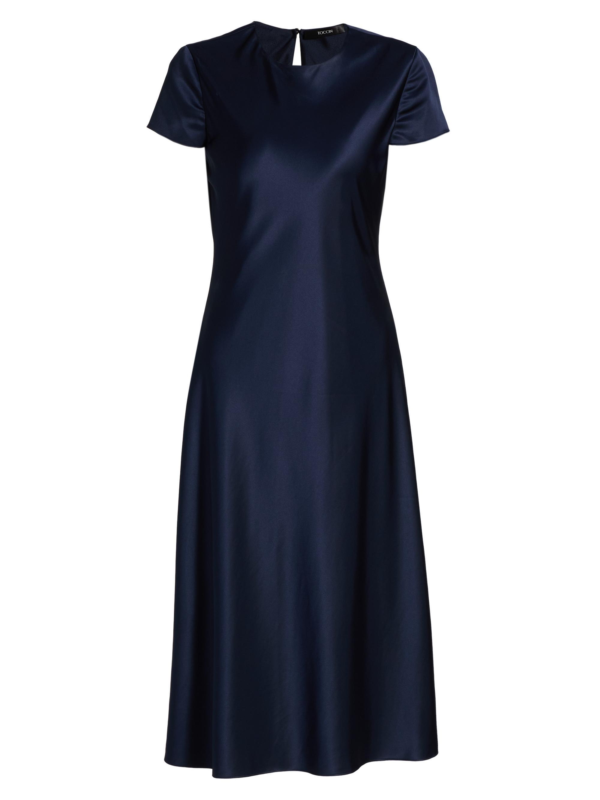 Toccin Women's Luciana Short-Sleeve Bias-Cut Satin Midi-Dress - Outerspace