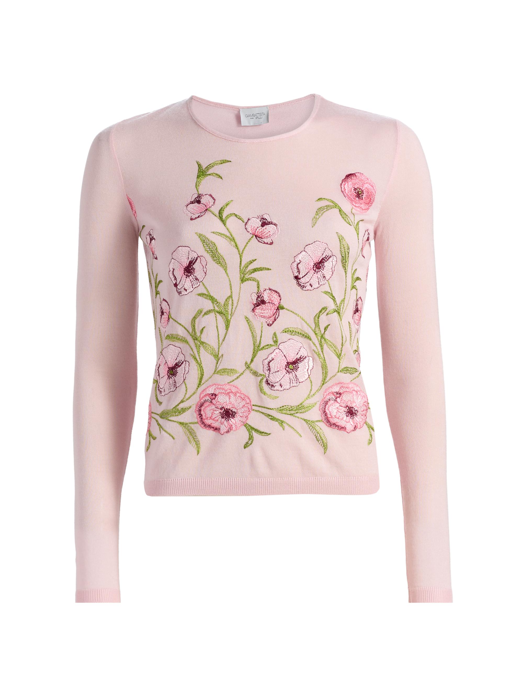 Giambattista Valli Women's Floral Embroidered Cashmere-Silk Top - Rose