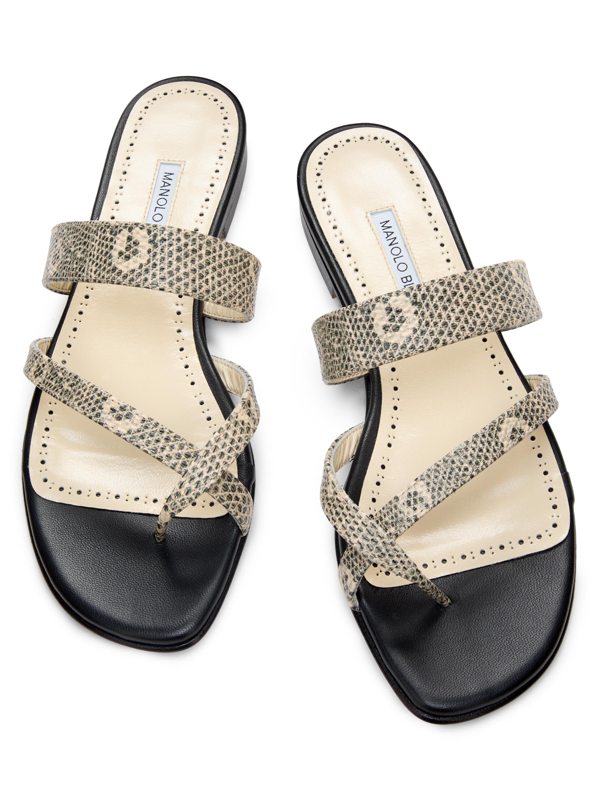 Manolo Blahnik Susaperf Snake-Embossed Leather Sandals | Saks
