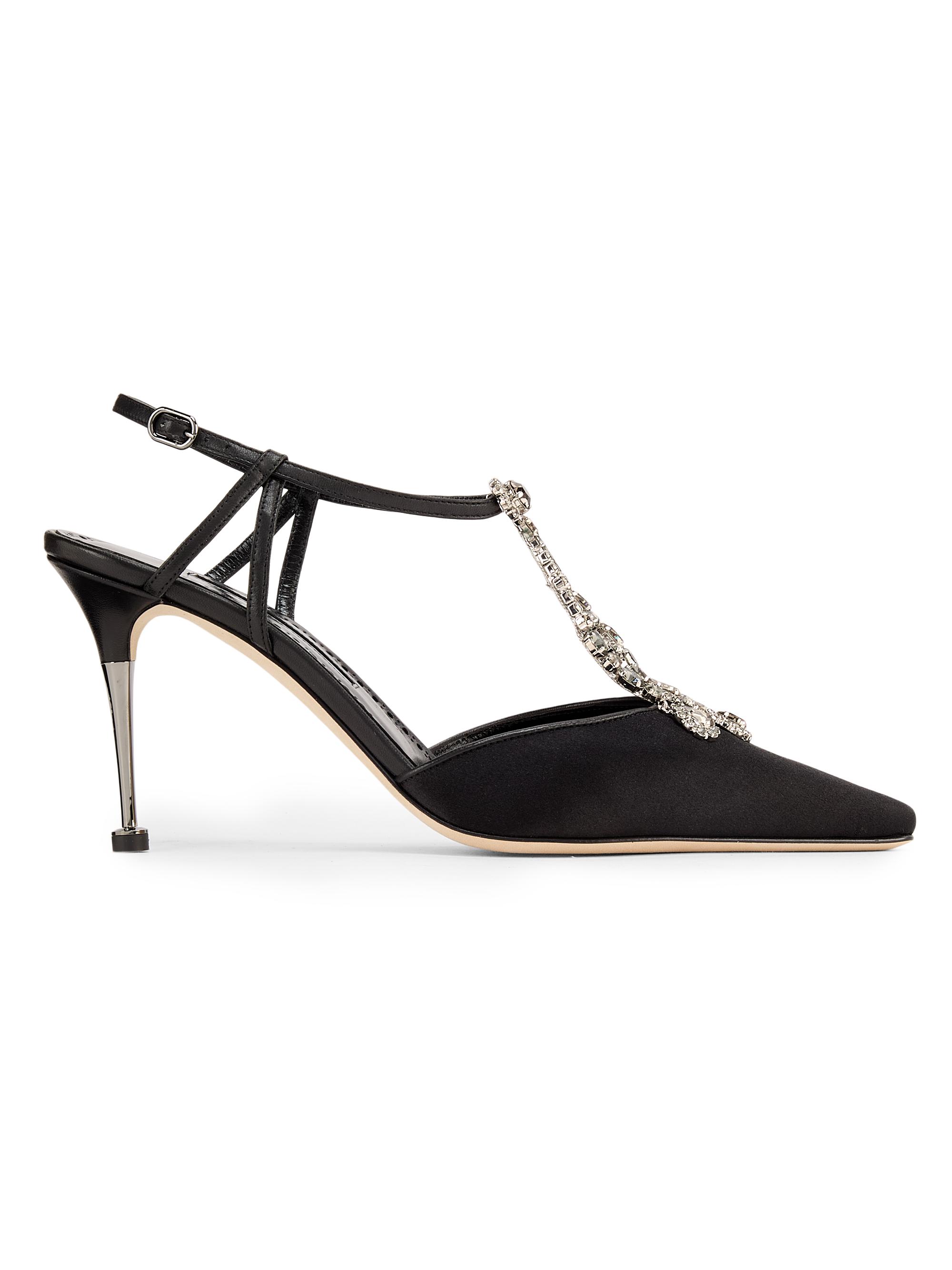 Manolo Blahnik Women's Bolero Crystal-Embellished T-Strap Pumps - Black