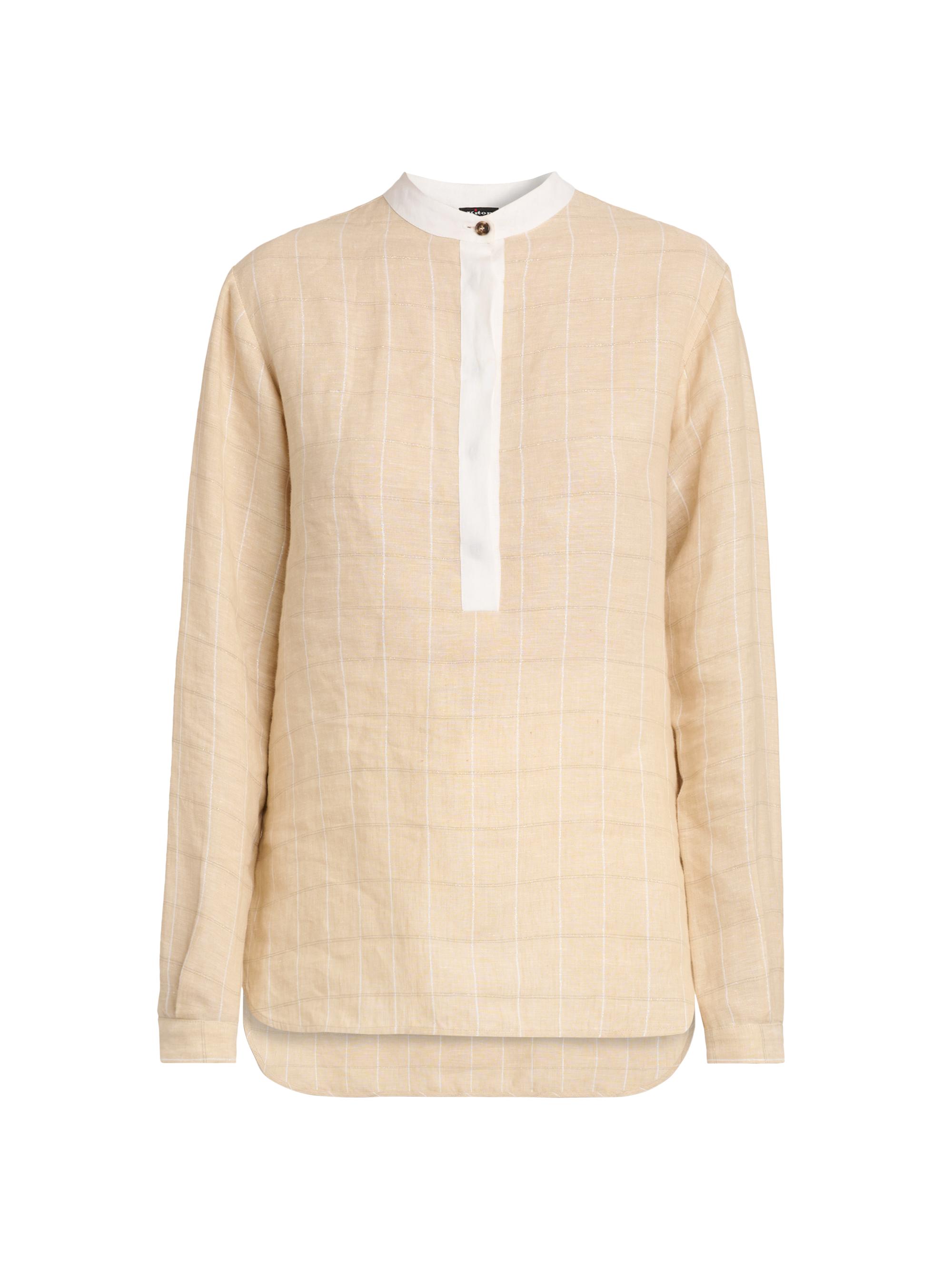 Kiton Women's Windowpane Linen Shirt - Cream White