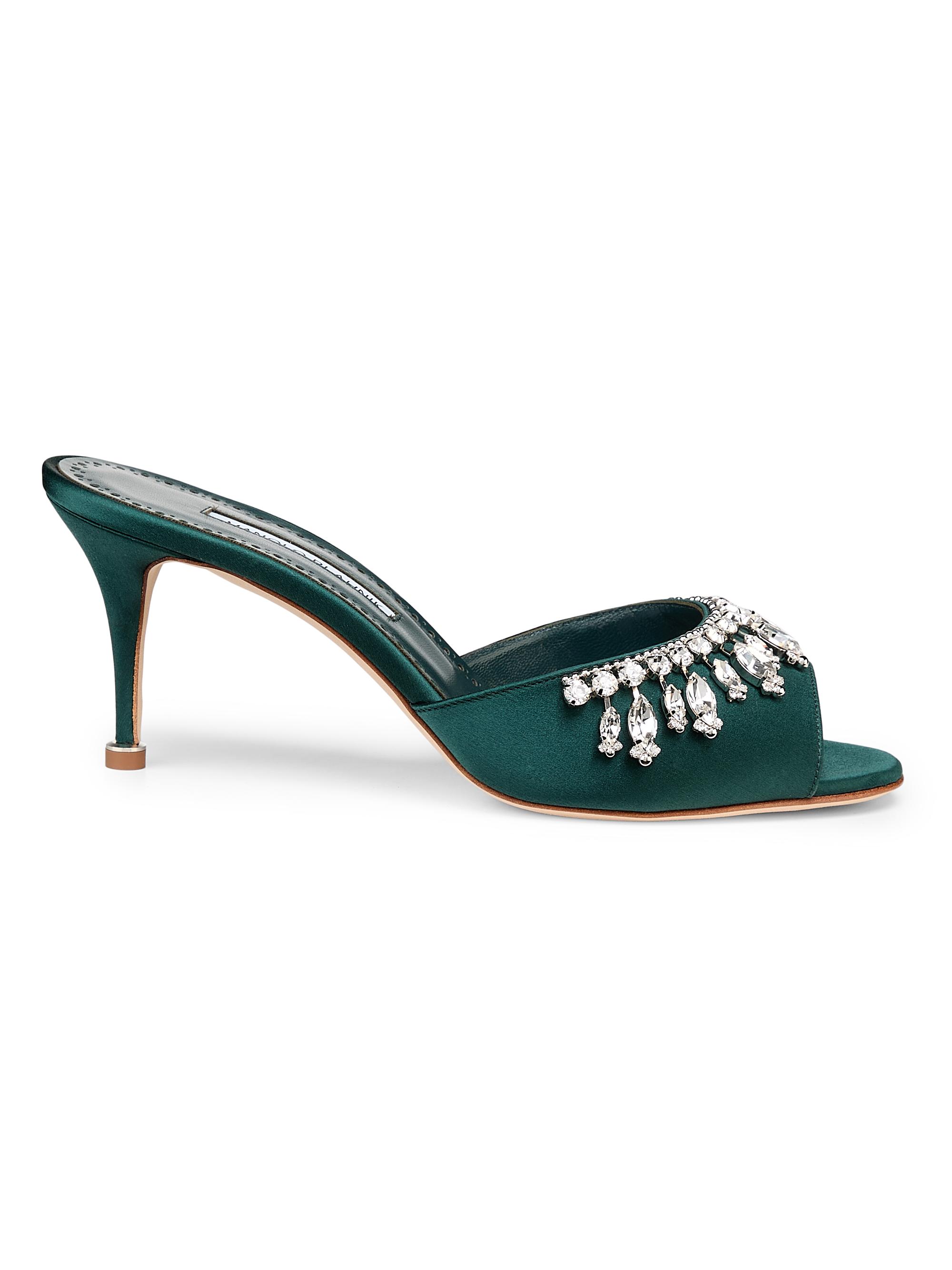 Manolo Blahnik Women's Tulimu Crystal-Embellished Mules - Dark Green