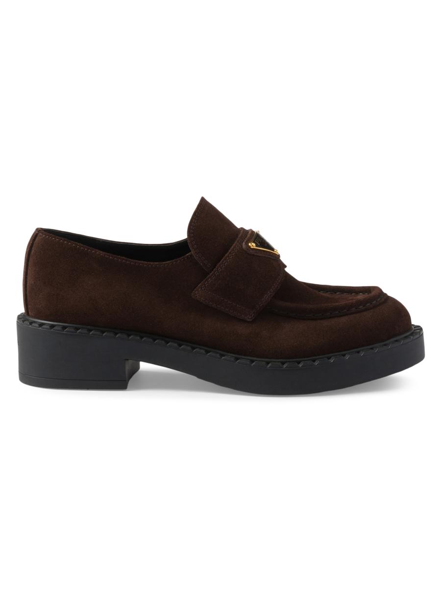 Prada Women's Suede Loafers In Brown