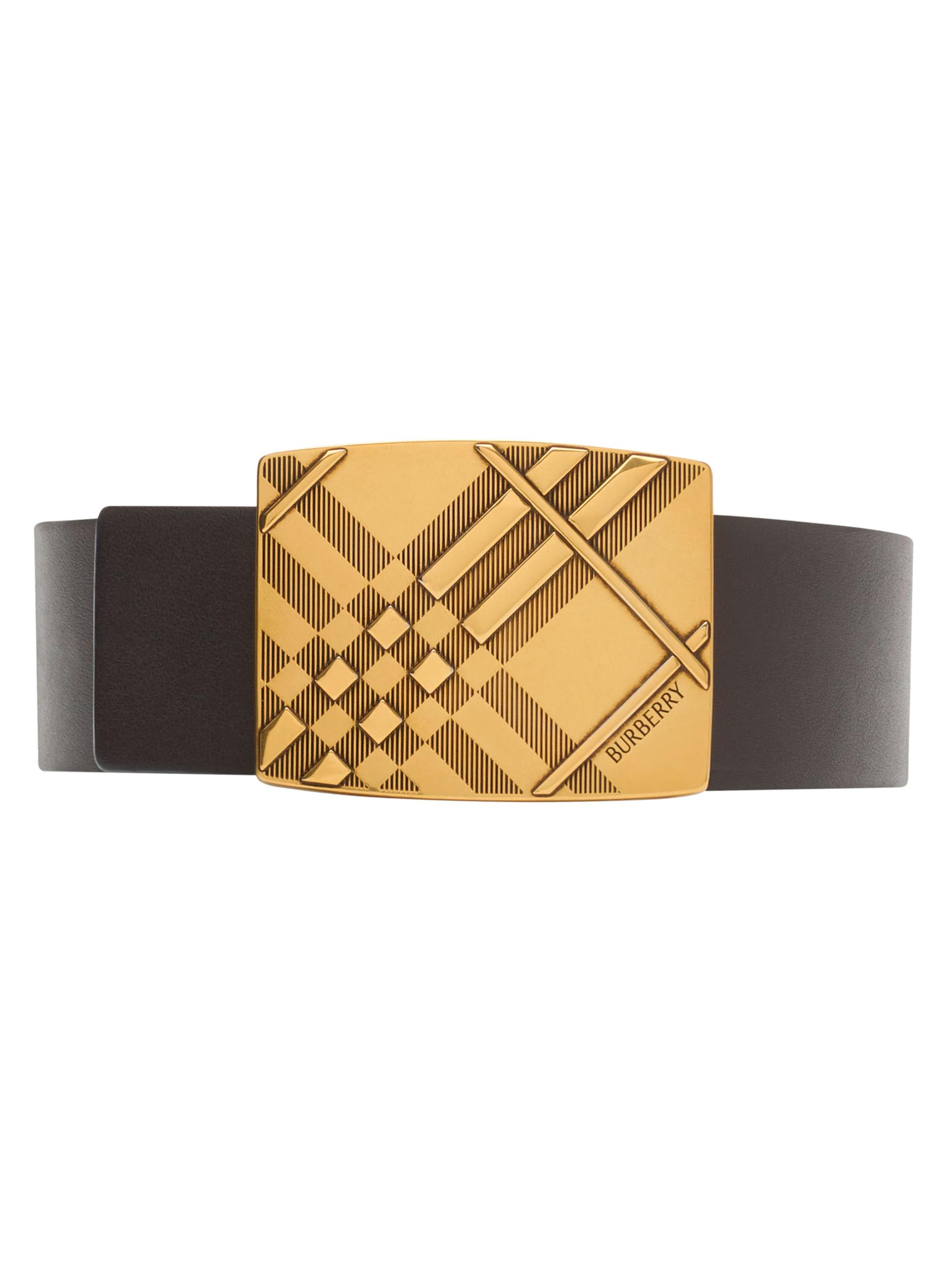 【最終価格1/19まで】Burberry チェック柄レザーベルト Burberry Check-Engraved Bucklet Reversible Leather Belt | Saks