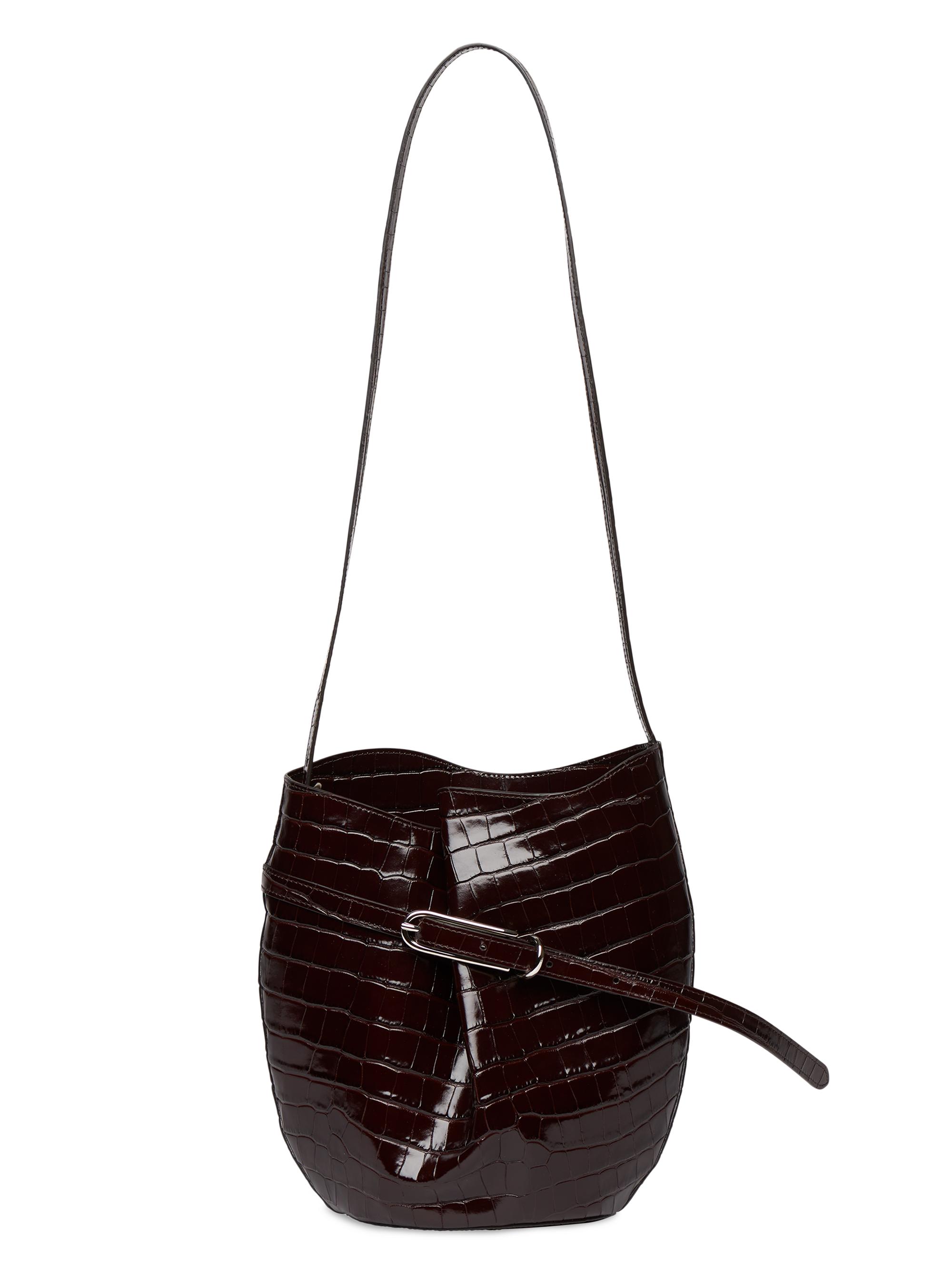 Liffner Women's Belted Croc-Embossed Leather Bucket Bag - Dark Brown Silver
