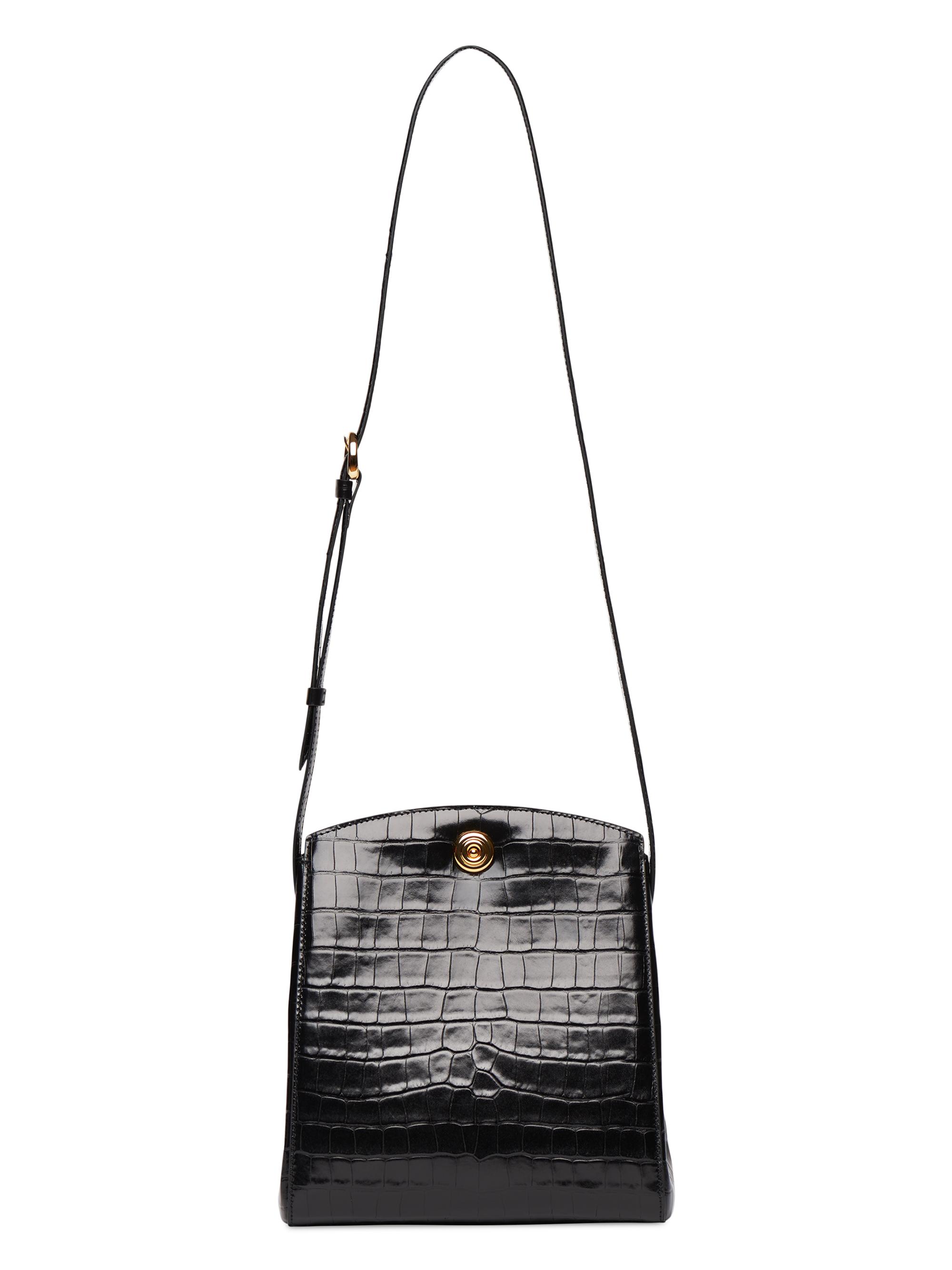 Liffner Women's Croc-Embossed Leather Crossbody Bag - Black Gold