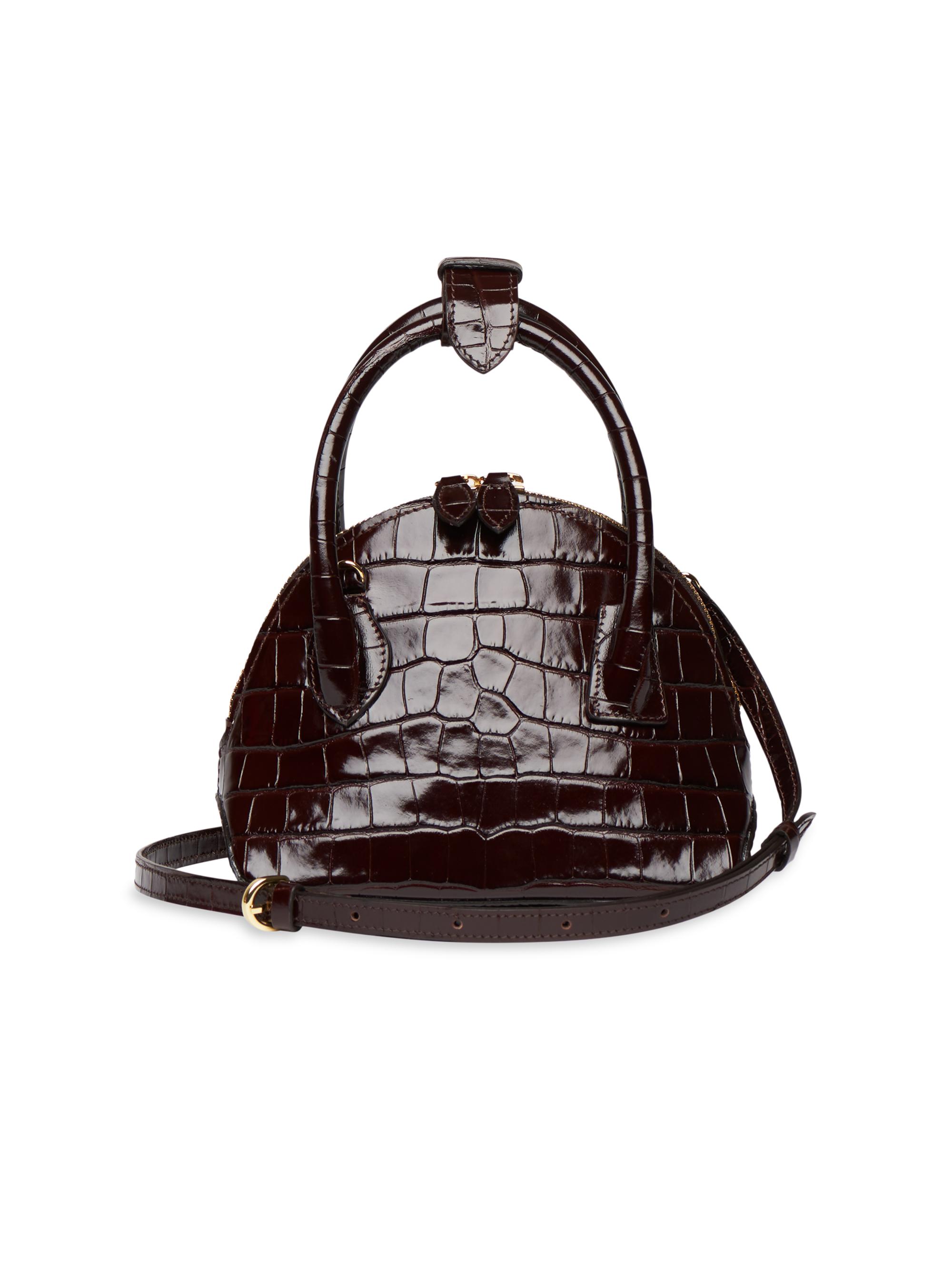 Liffner Women's Mini Croc-Embossed Leather Bowler - Dark Brown