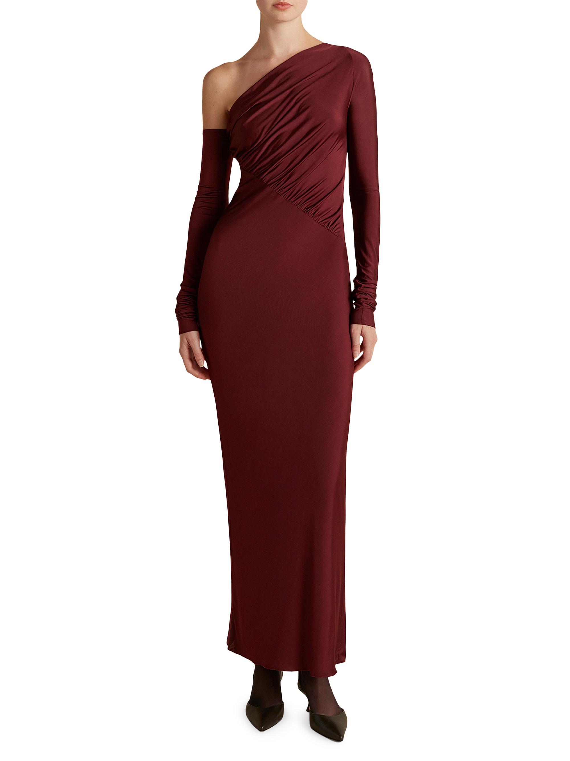 Marina Moscone Women's Jersey One-Shoulder Draped Dress - Garnet
