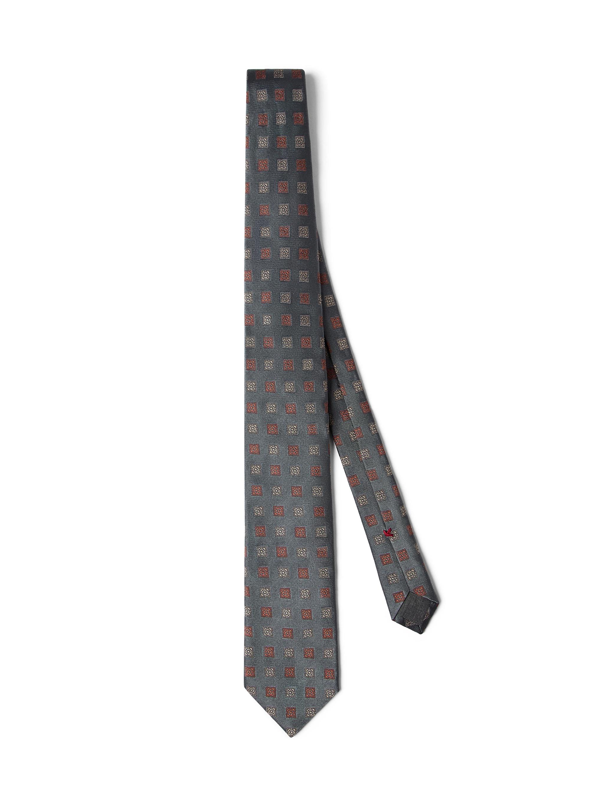 Brunello Cucinelli Men's Silk Tie with Squares Pattern - Anthracite