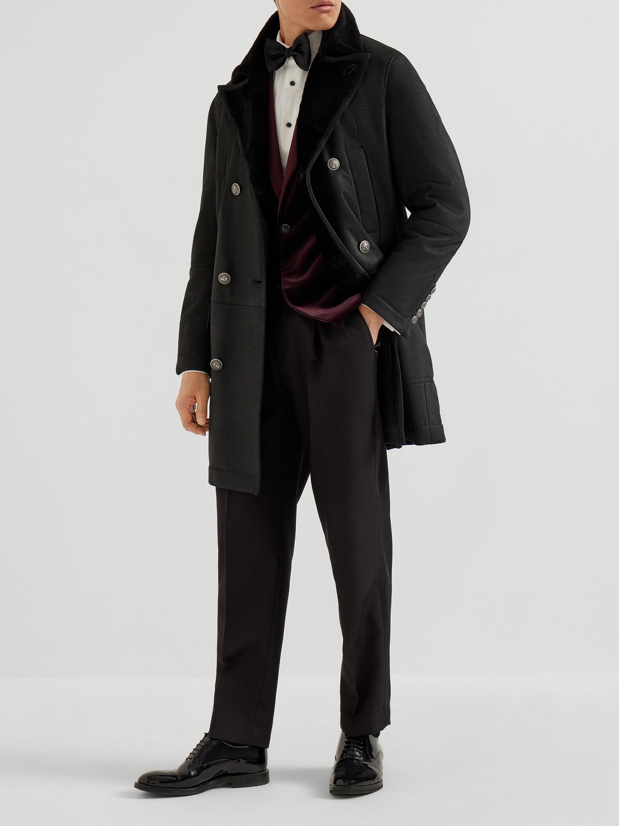 BRUNELLO CUCINELLI ダークグレー ピーコート Brunello Cucinelli Suede Shearling Peacoat | Saks Fifth Avenue