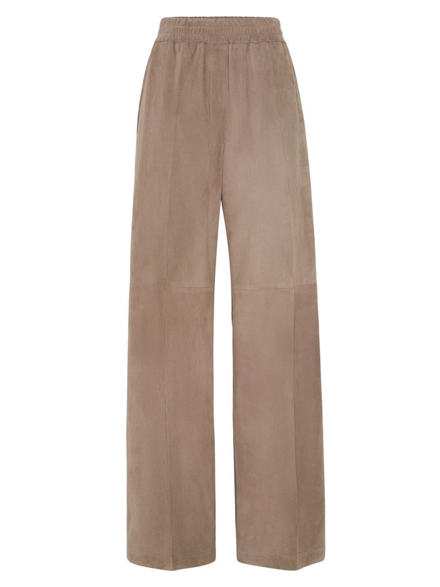 Brunello Cucinelli Women's Suede Loose Track Trousers In Brown