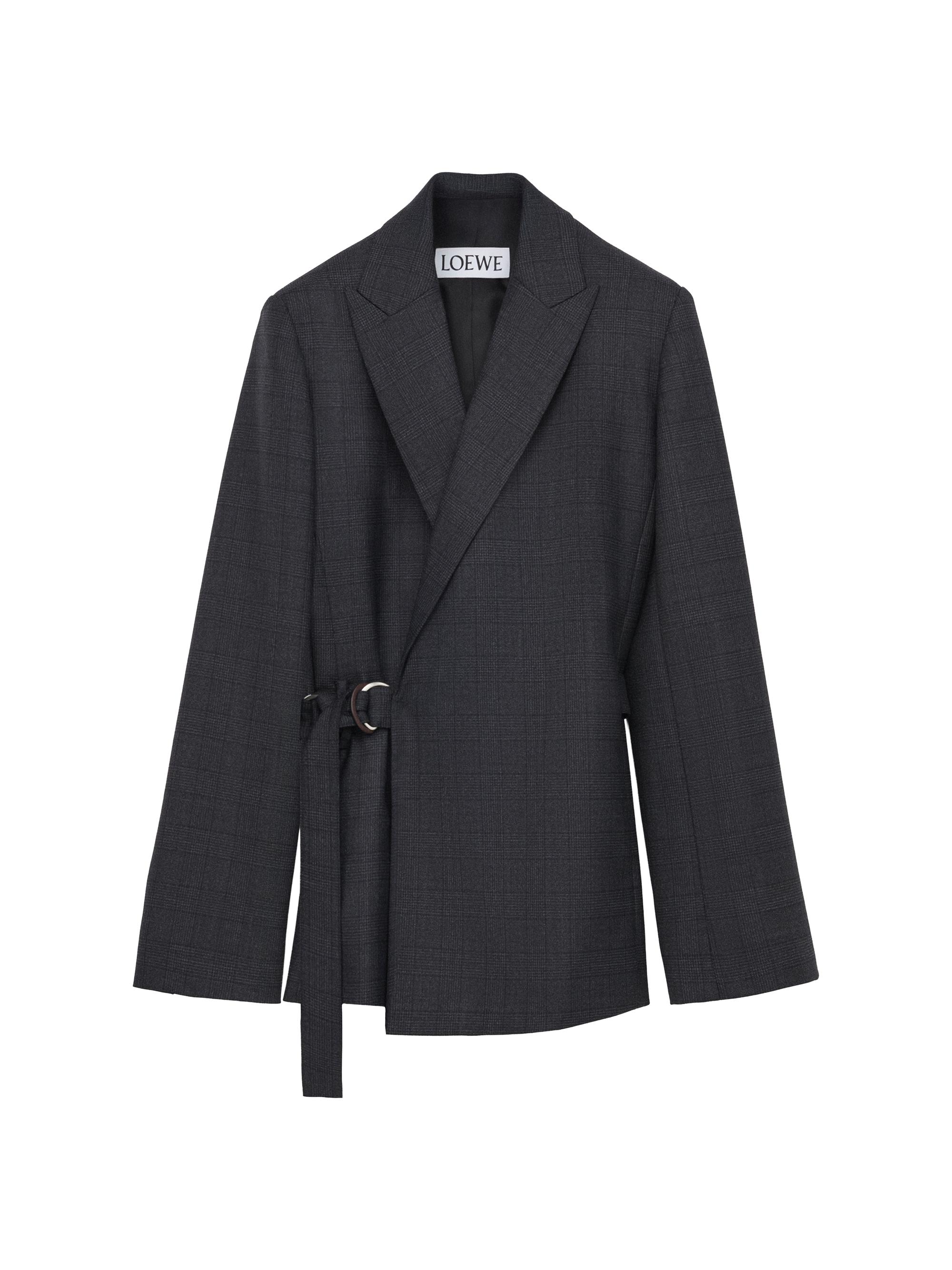 LOEWE Women's Plaid Draped Wool-Blend Jacket - Dark Grey