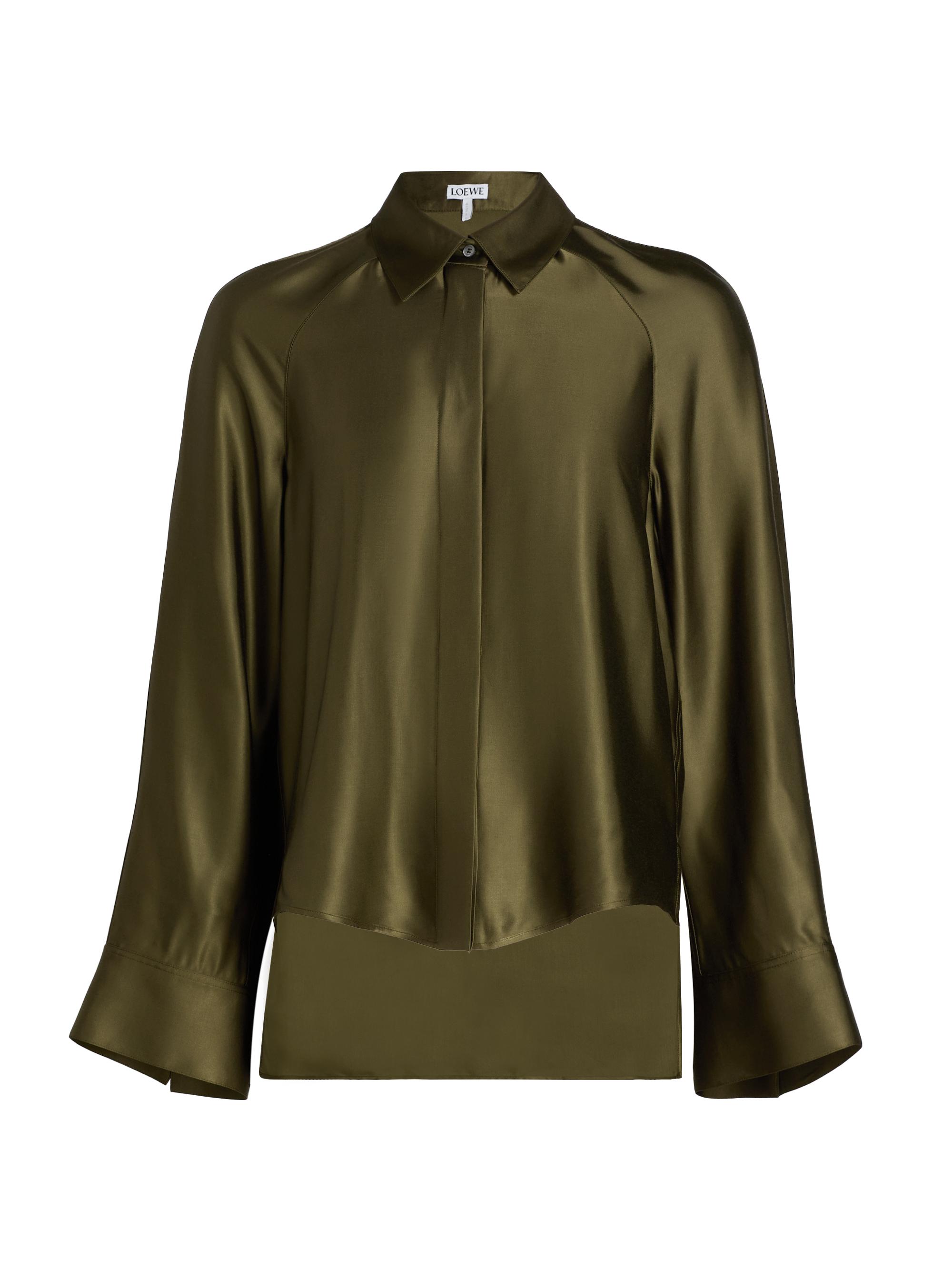 Women's Satin Capelet-Back High-Low Shirt - Khaki Green