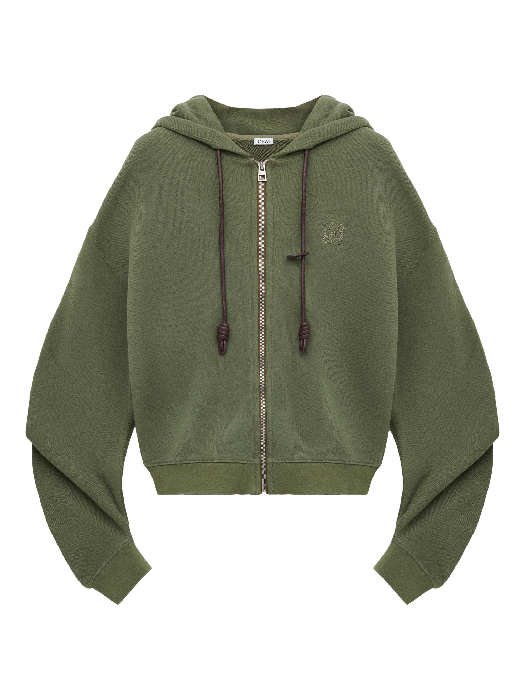 LOEWE Women's Flamenco Cotton-Blend Zip-Front Hoodie - Khaki Green