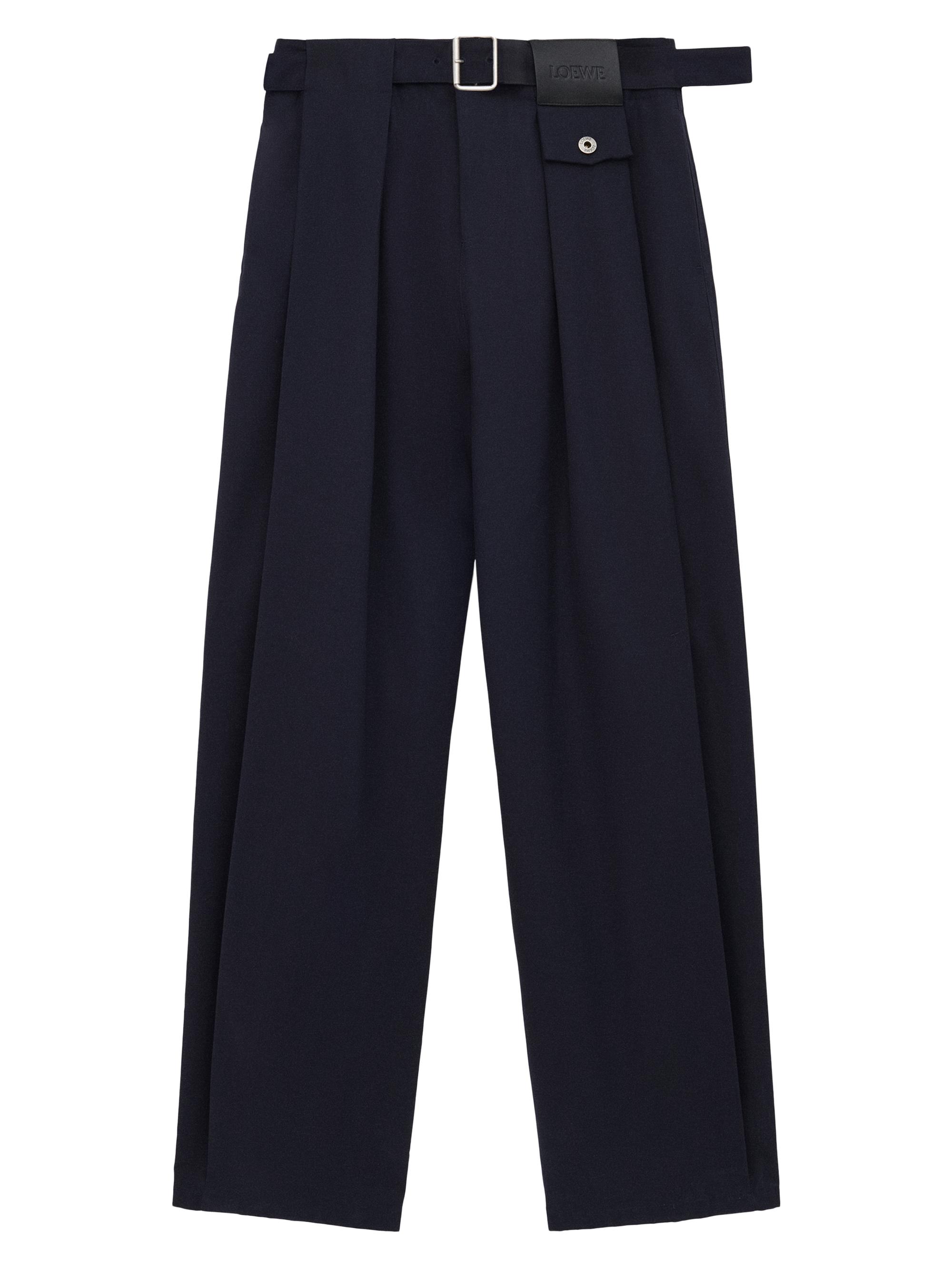 LOEWE Women's Belted Pleated Wide-Leg Trousers - Dark Navy