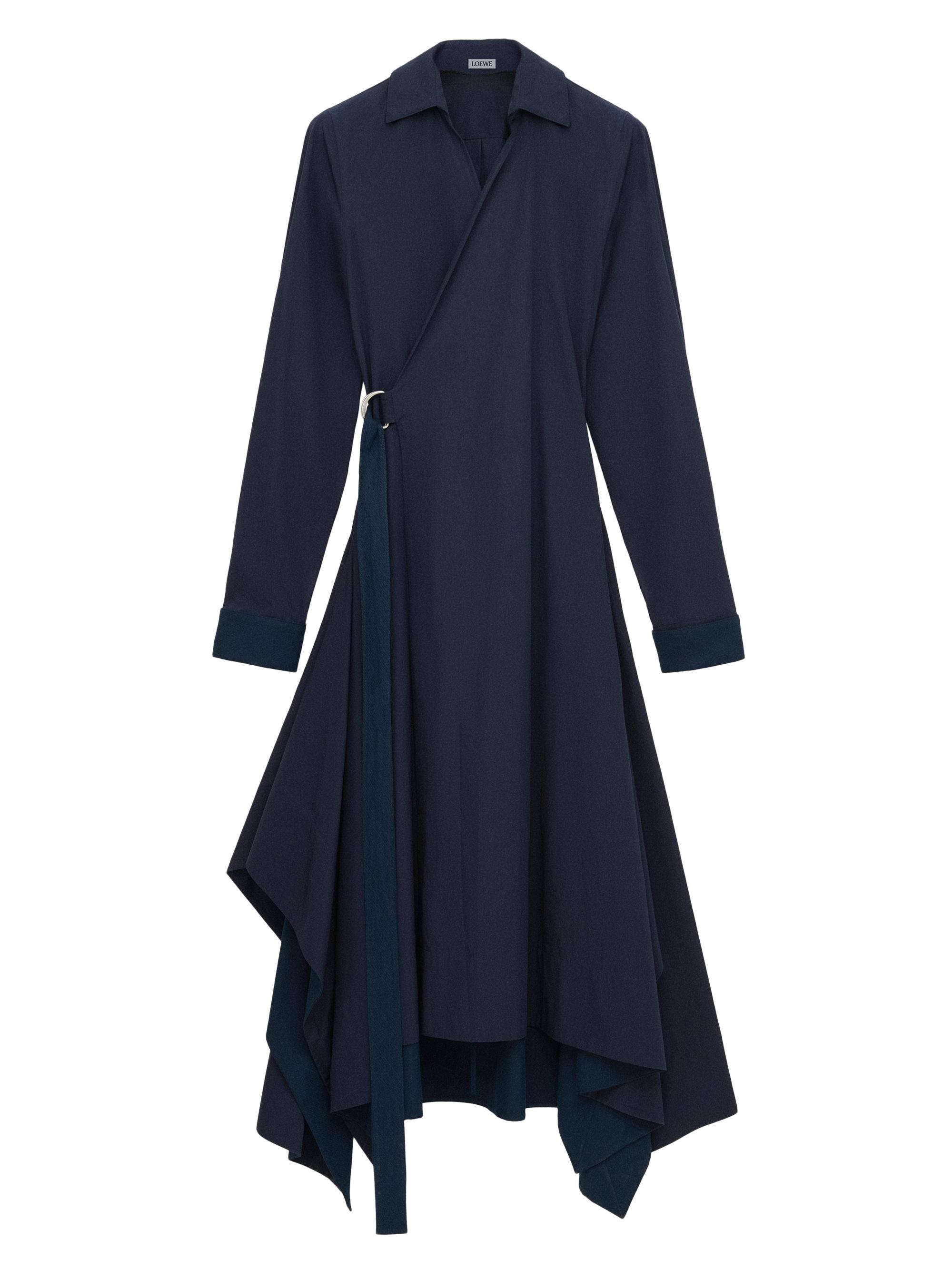 LOEWE Women's Draped Wrap Cotton-Blend Midi-Dress - Navy Blue